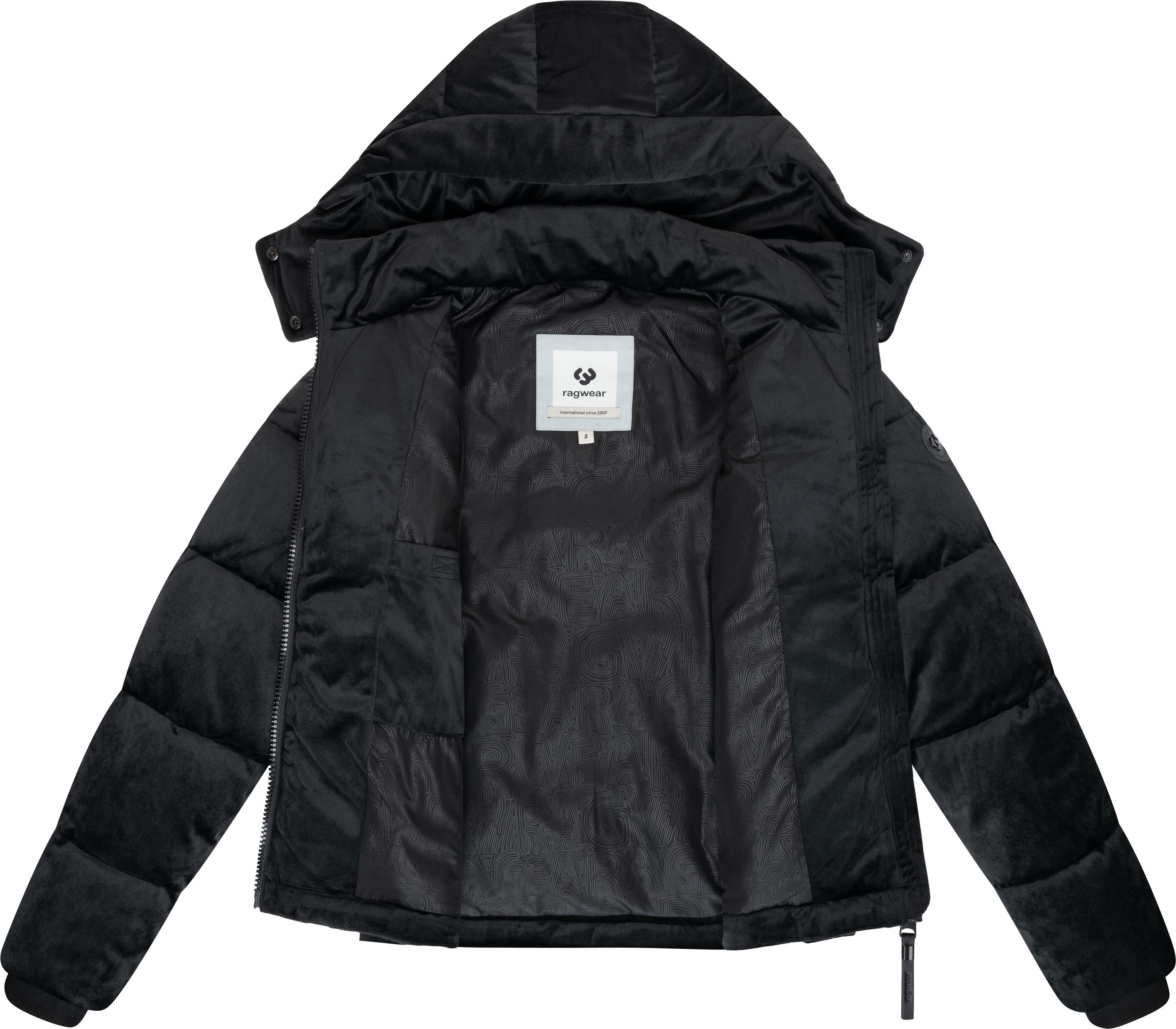 Winter Steppjacke in Samtoptik mit Kapuze "Roobie Velvet YOUMODO" Black