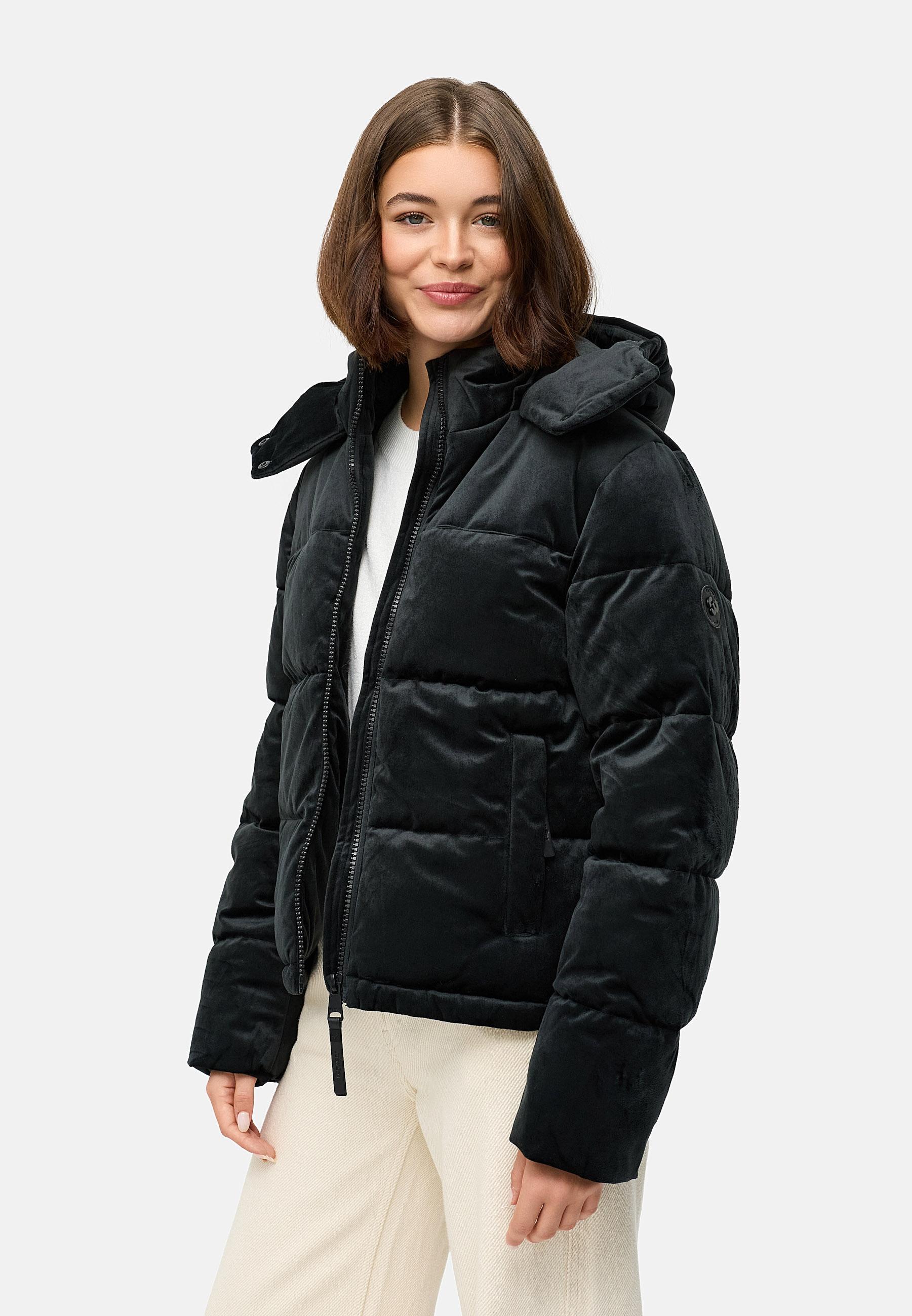 Winter Steppjacke in Samtoptik mit Kapuze "Roobie Velvet YOUMODO" Black