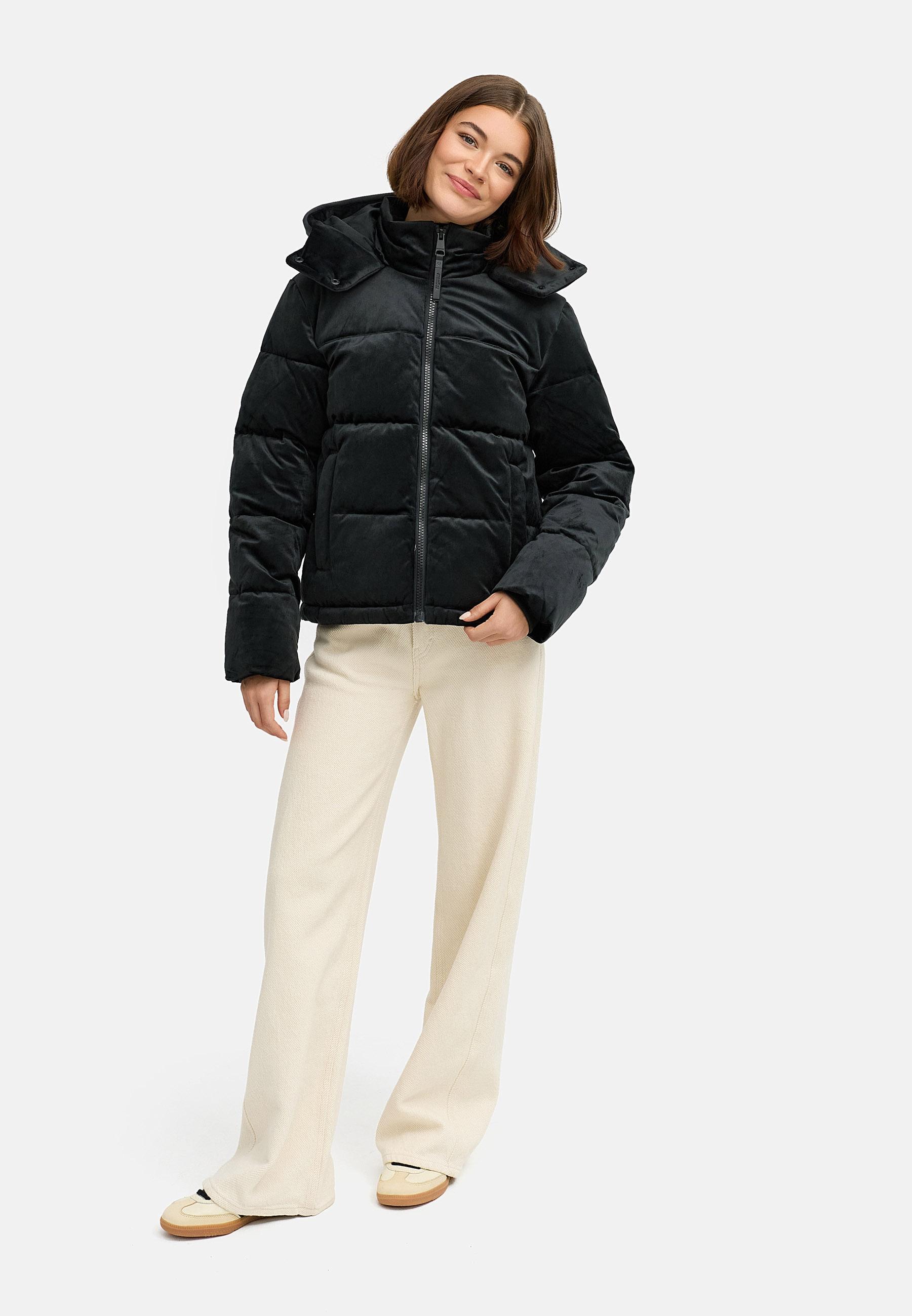 Winter Steppjacke in Samtoptik mit Kapuze "Roobie Velvet YOUMODO" Black