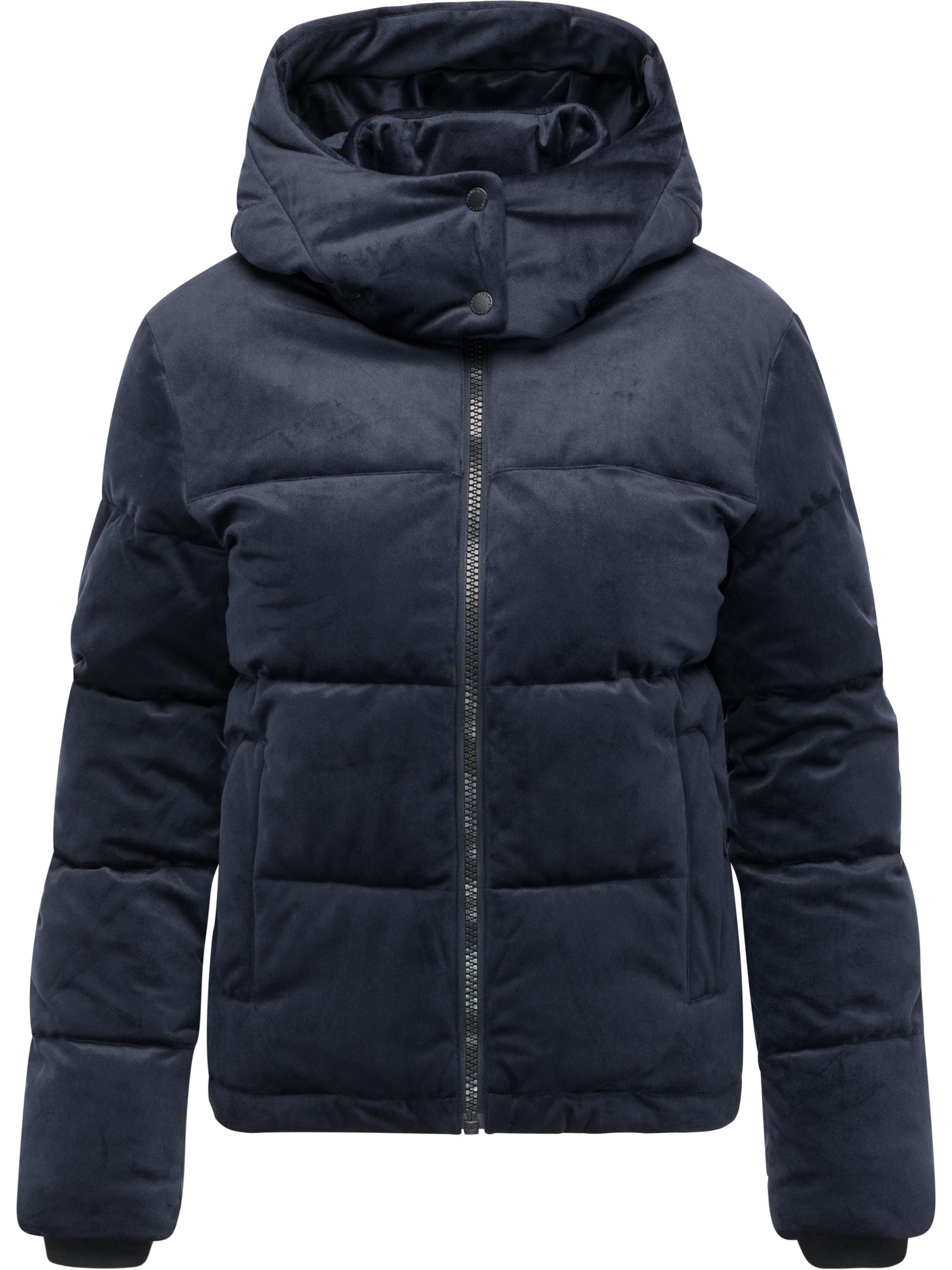 Winter Steppjacke in Samtoptik mit Kapuze "Roobie Velvet YOUMODO" Navy