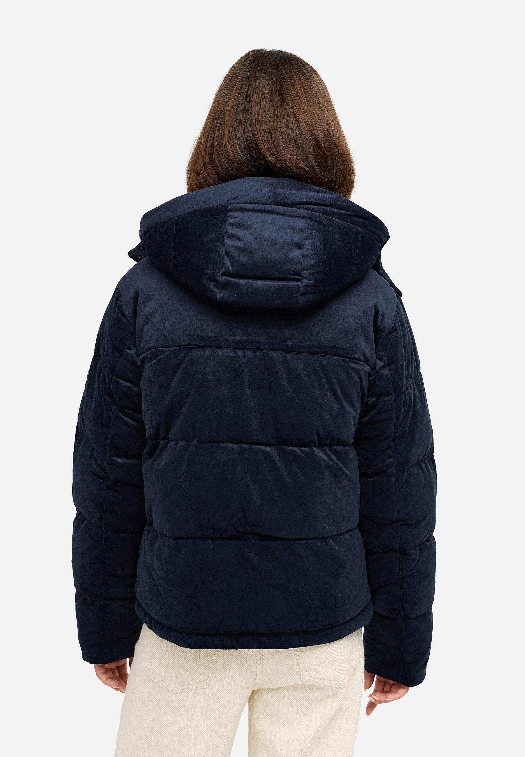 Winter Steppjacke in Samtoptik mit Kapuze "Roobie Velvet YOUMODO" Navy