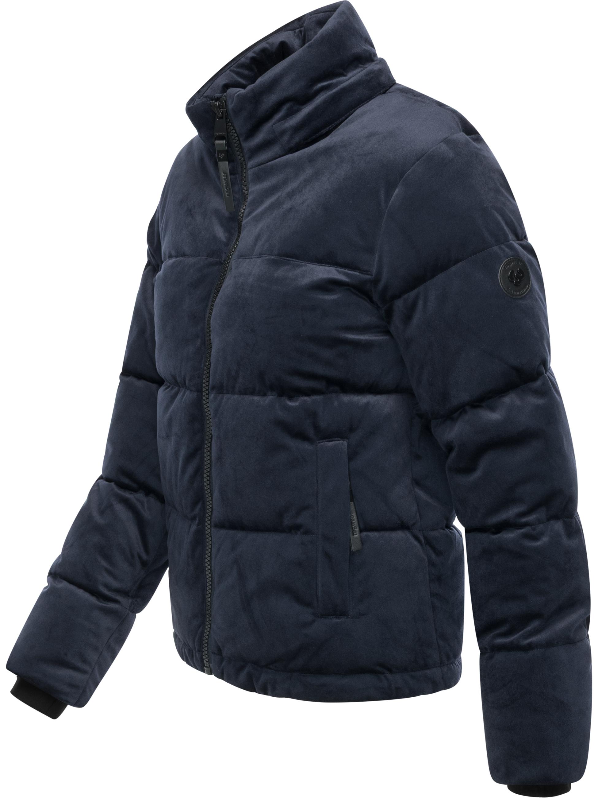 Winter Steppjacke in Samtoptik mit Kapuze "Roobie Velvet YOUMODO" Navy