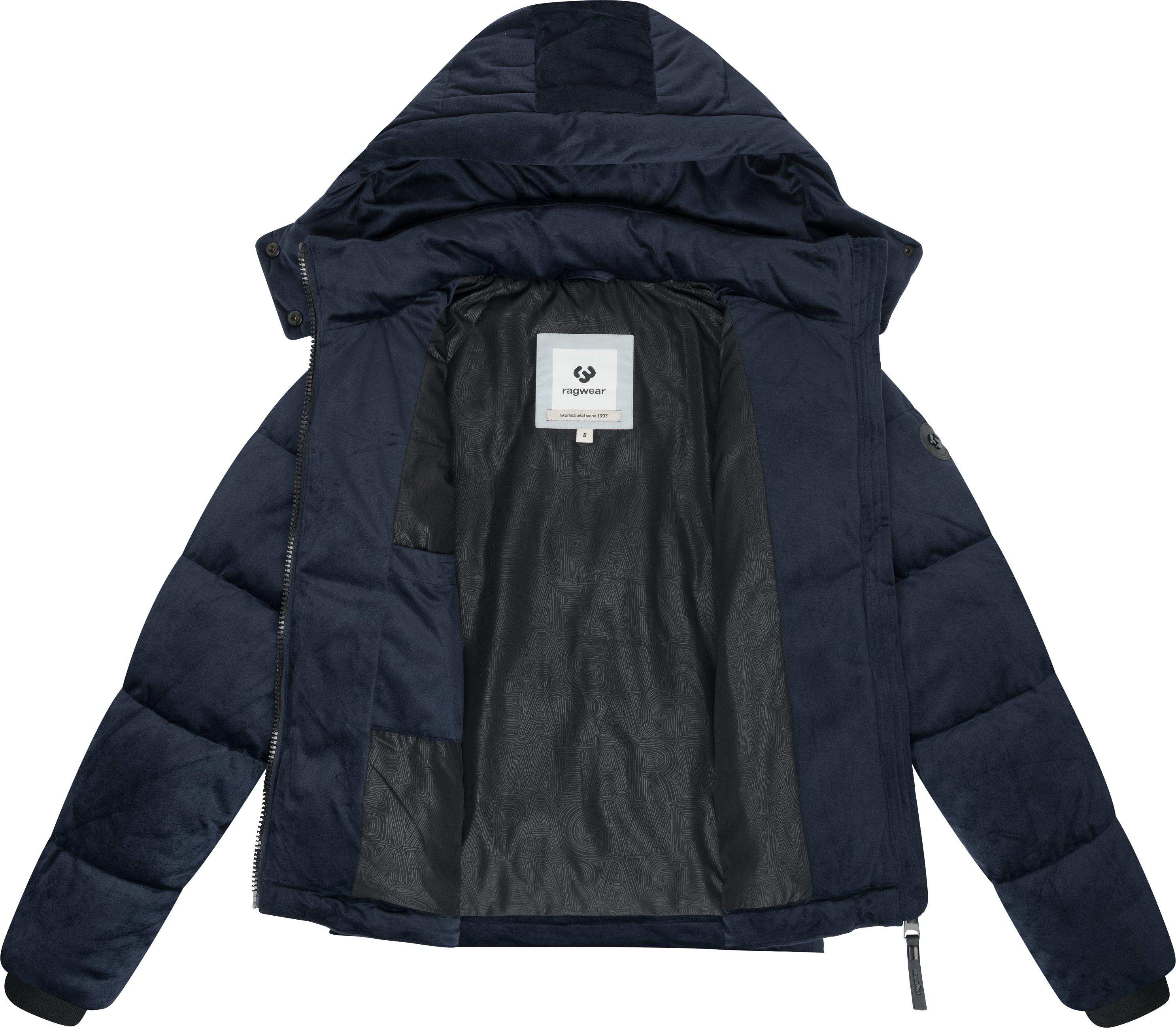 Winter Steppjacke in Samtoptik mit Kapuze "Roobie Velvet YOUMODO" Navy