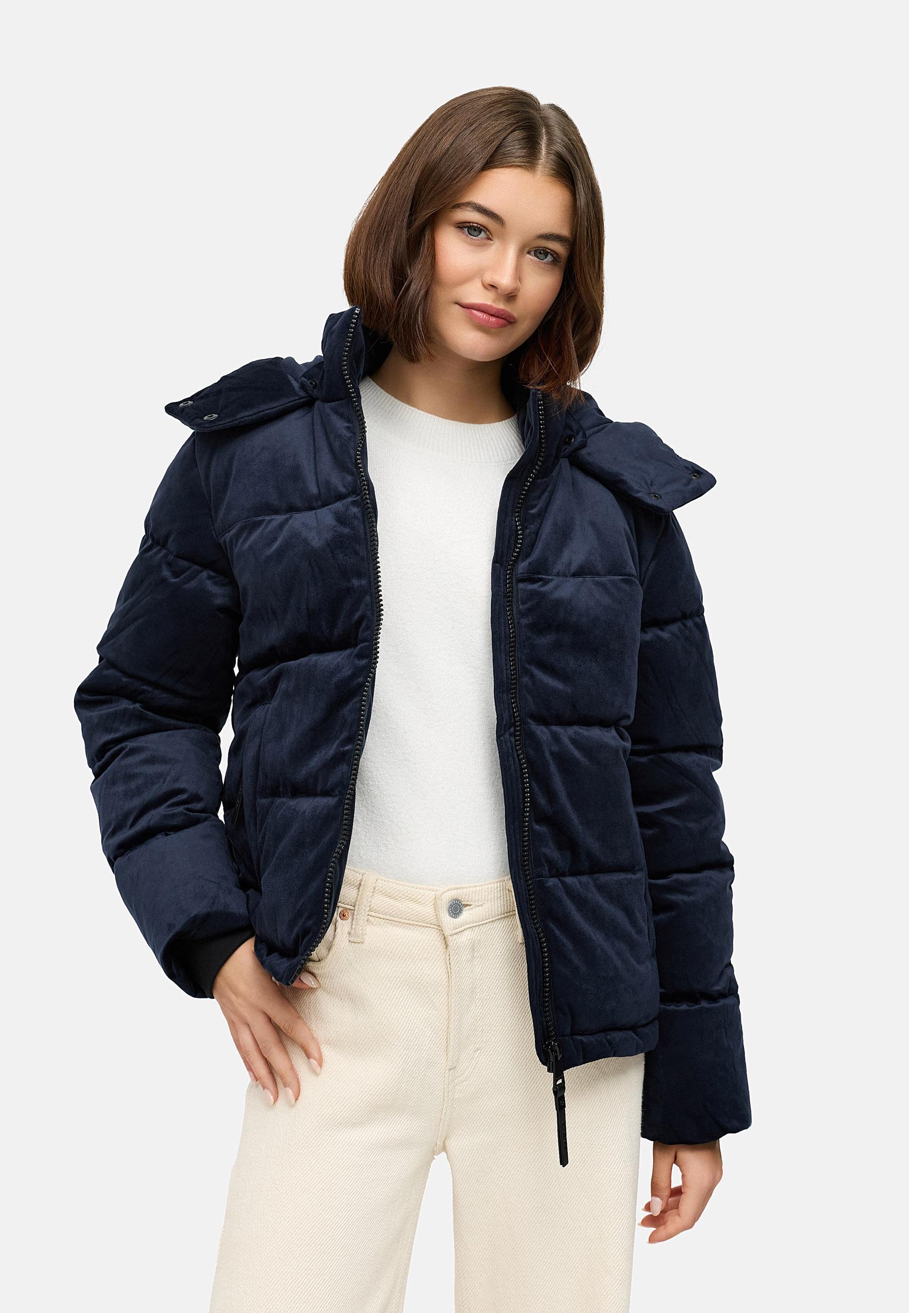 Winter Steppjacke in Samtoptik mit Kapuze "Roobie Velvet YOUMODO" Navy