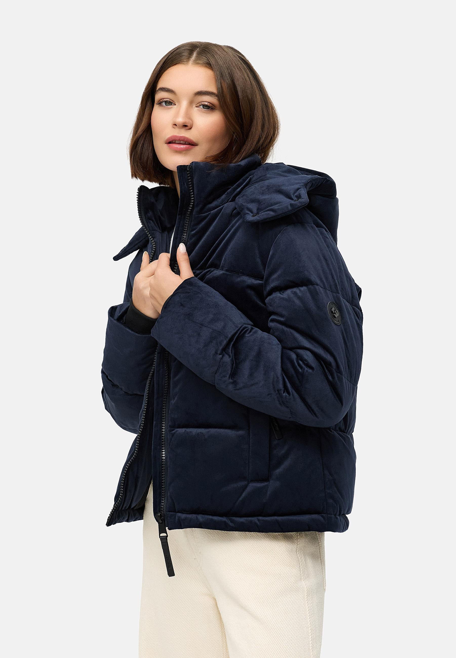 Winter Steppjacke in Samtoptik mit Kapuze "Roobie Velvet YOUMODO" Navy