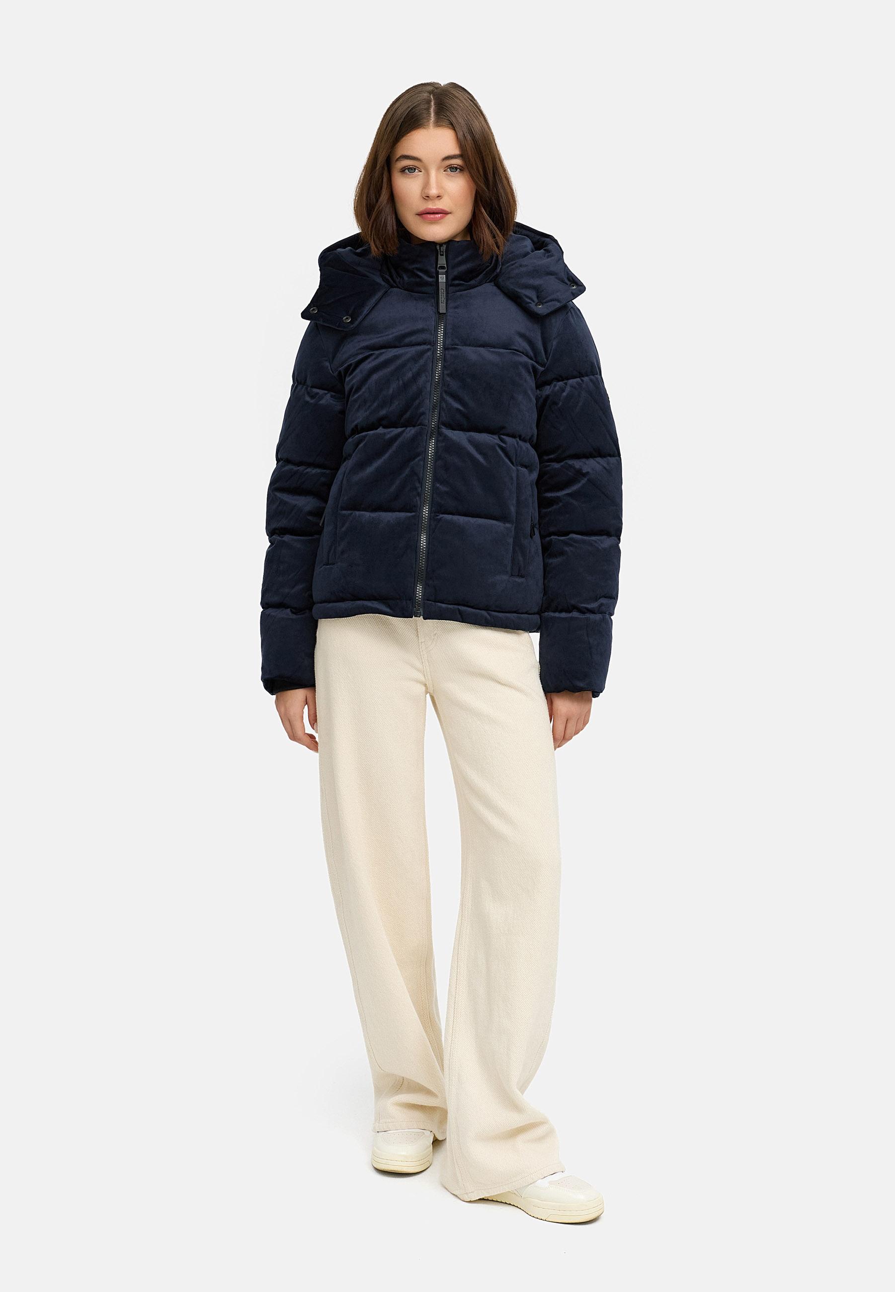 Winter Steppjacke in Samtoptik mit Kapuze "Roobie Velvet YOUMODO" Navy