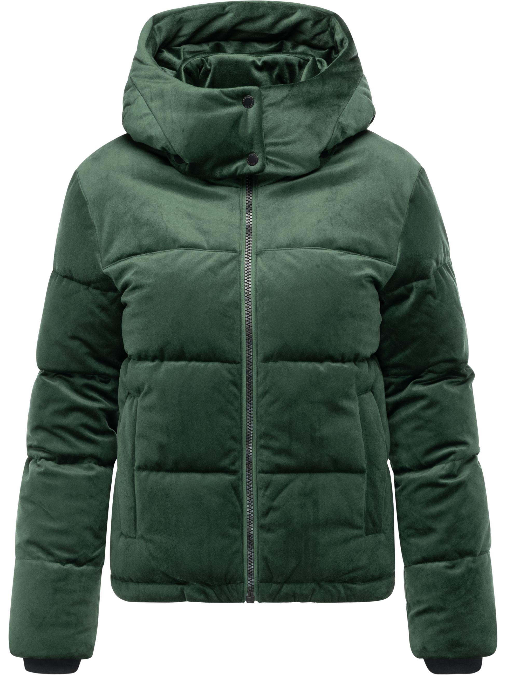 Winter Steppjacke in Samtoptik mit Kapuze "Roobie Velvet YOUMODO" Pine Green