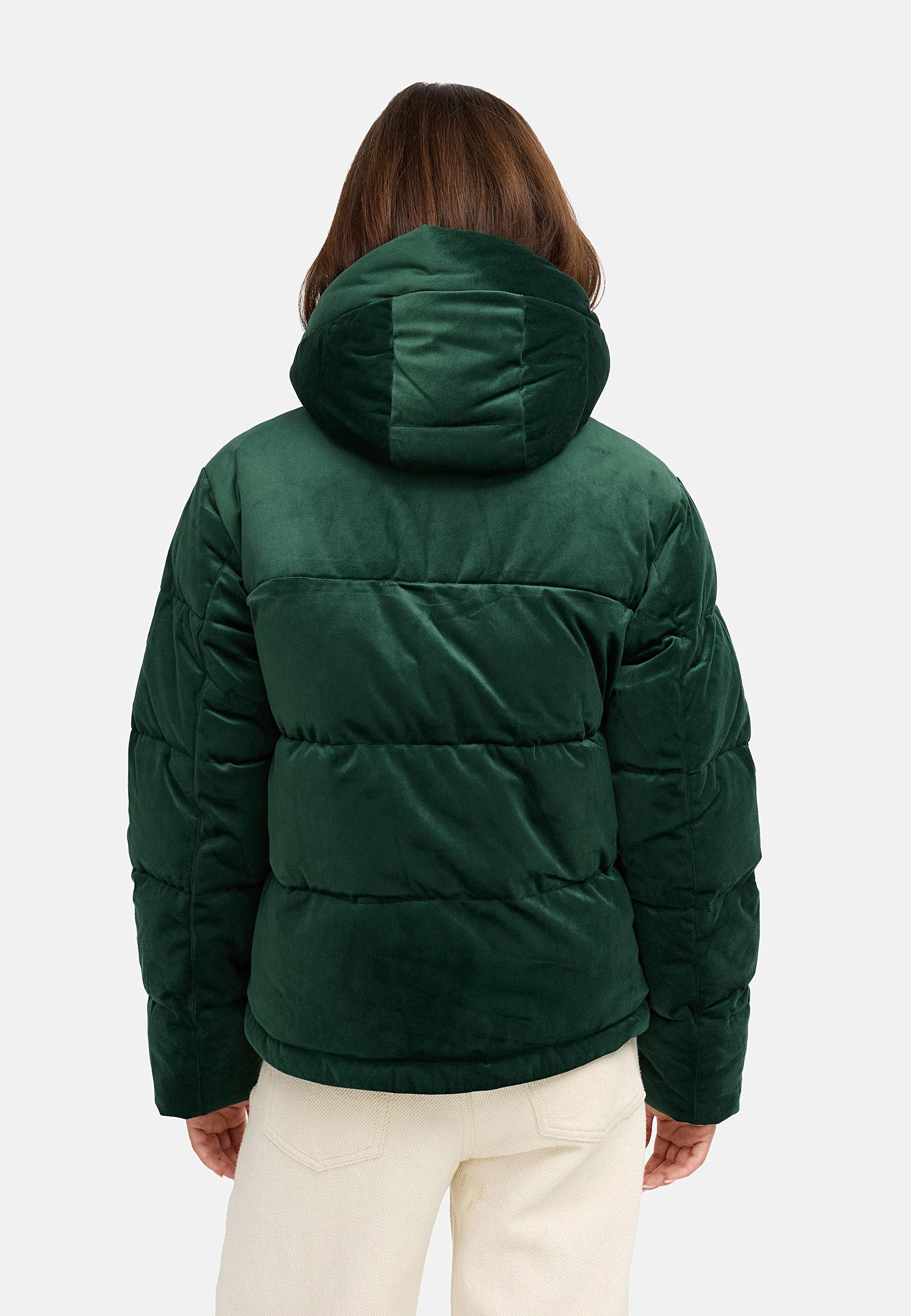 Winter Steppjacke in Samtoptik mit Kapuze "Roobie Velvet YOUMODO" Pine Green