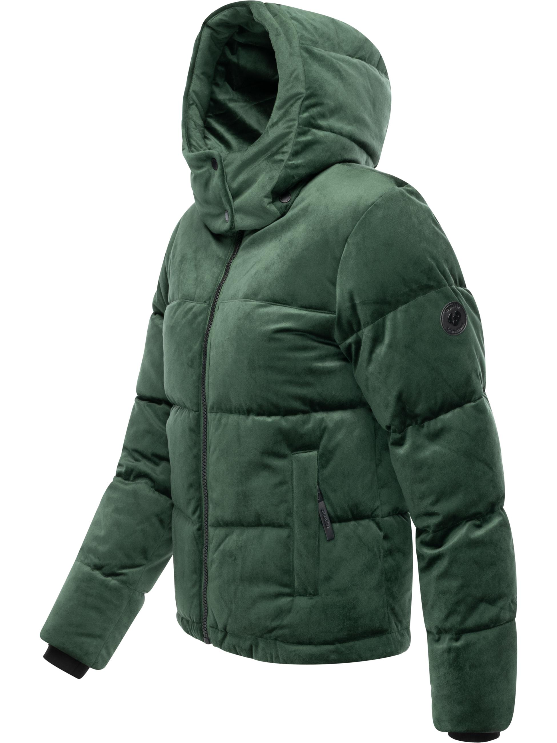Winter Steppjacke in Samtoptik mit Kapuze "Roobie Velvet YOUMODO" Pine Green
