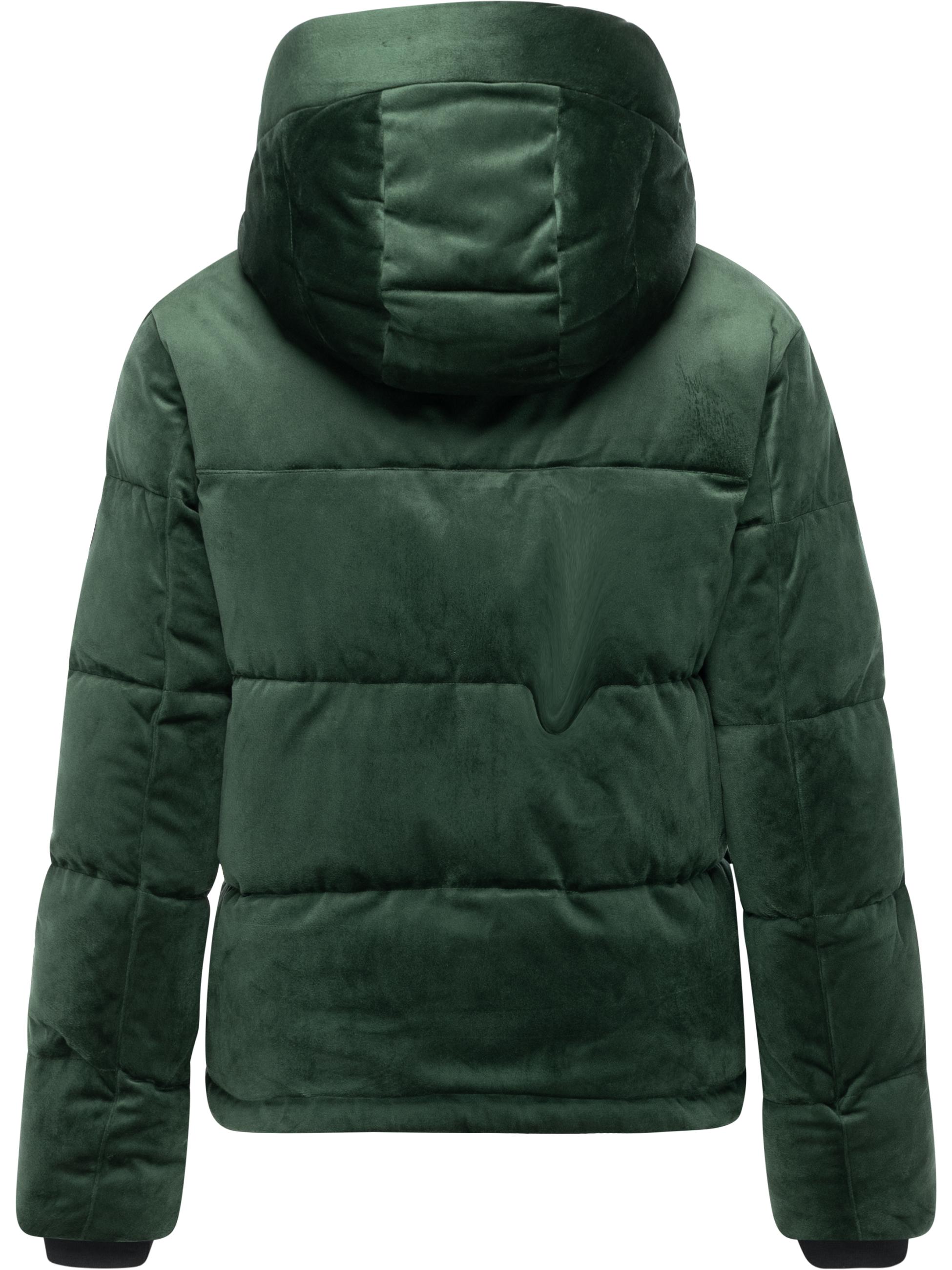 Winter Steppjacke in Samtoptik mit Kapuze "Roobie Velvet YOUMODO" Pine Green