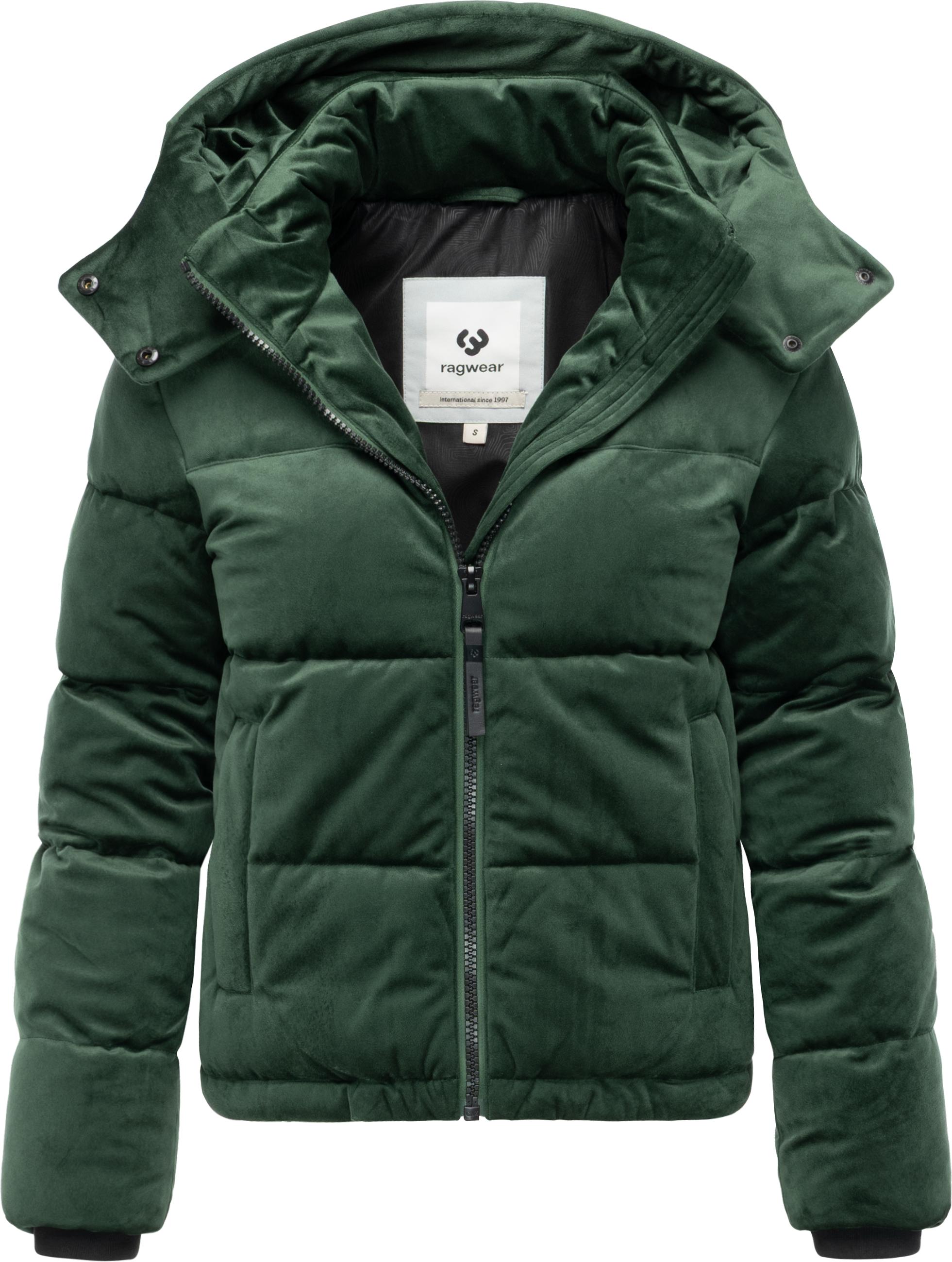 Winter Steppjacke in Samtoptik mit Kapuze "Roobie Velvet YOUMODO" Pine Green