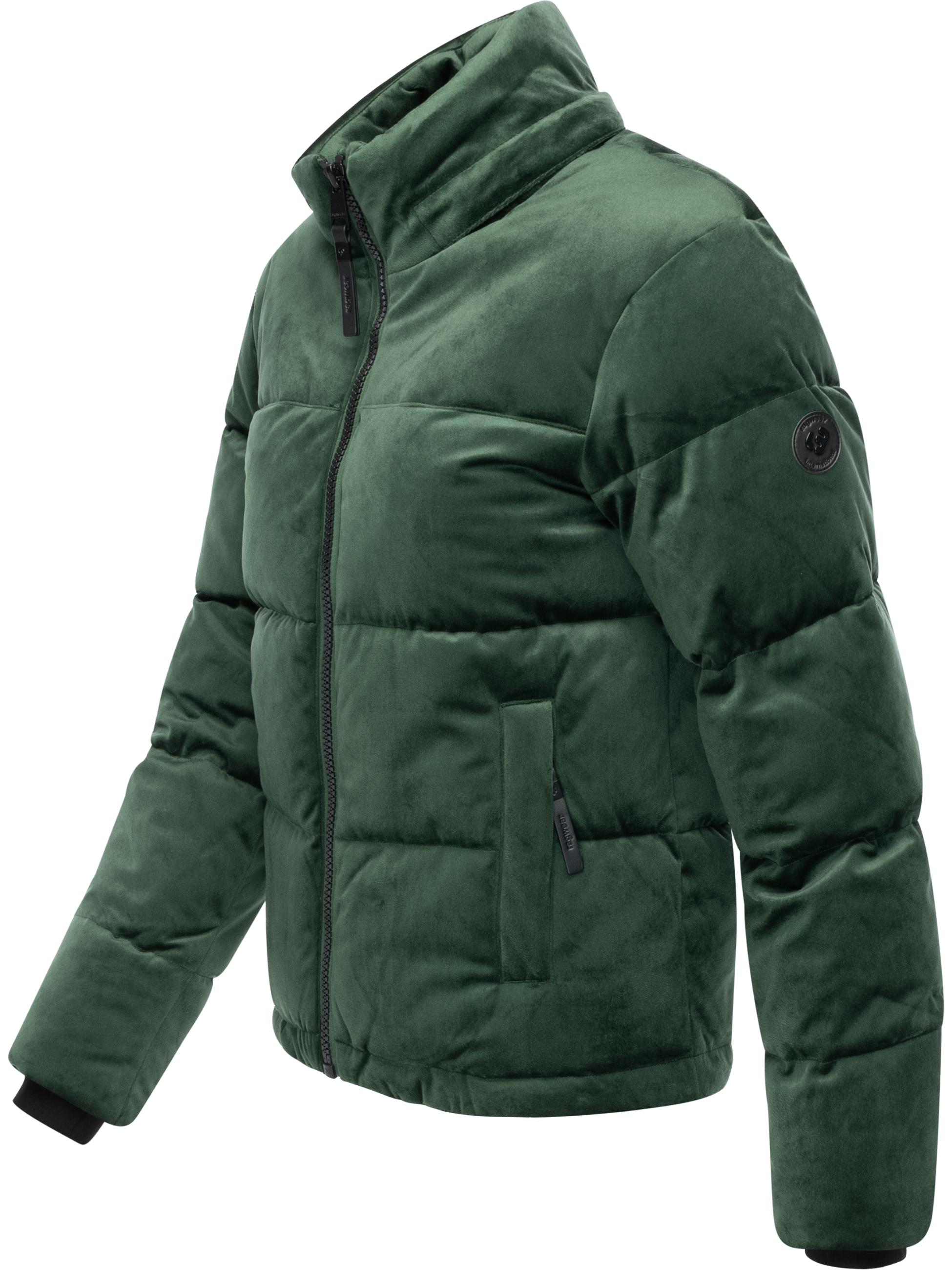 Winter Steppjacke in Samtoptik mit Kapuze "Roobie Velvet YOUMODO" Pine Green
