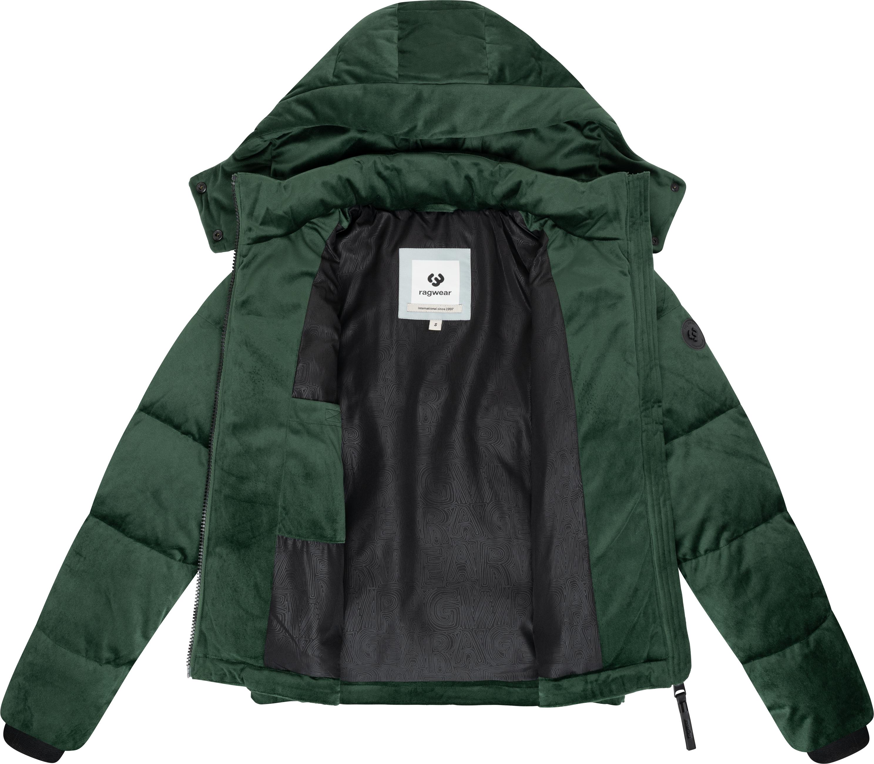 Winter Steppjacke in Samtoptik mit Kapuze "Roobie Velvet YOUMODO" Pine Green