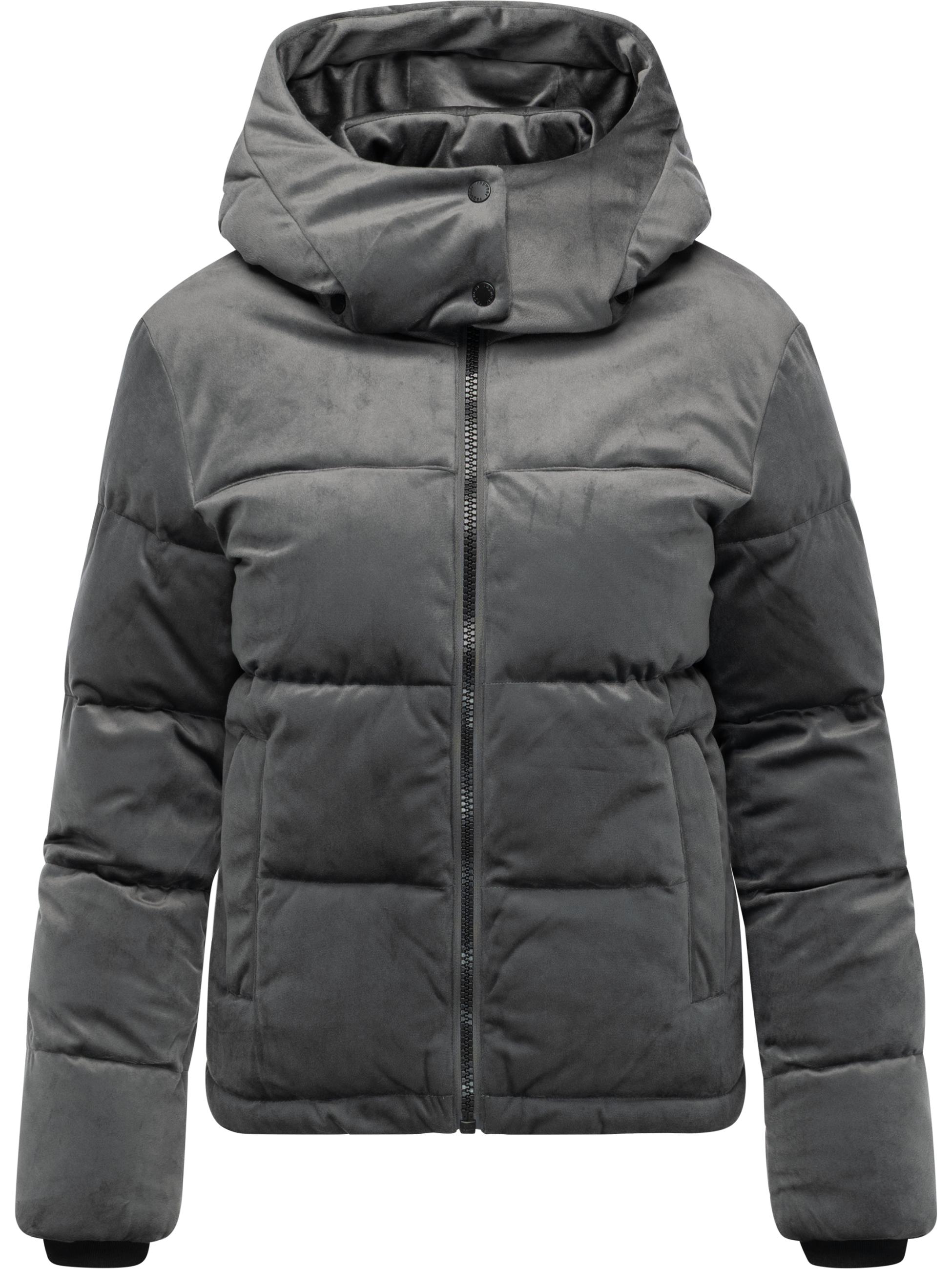 Winter Steppjacke in Samtoptik mit Kapuze "Roobie Velvet YOUMODO" Stone Grey