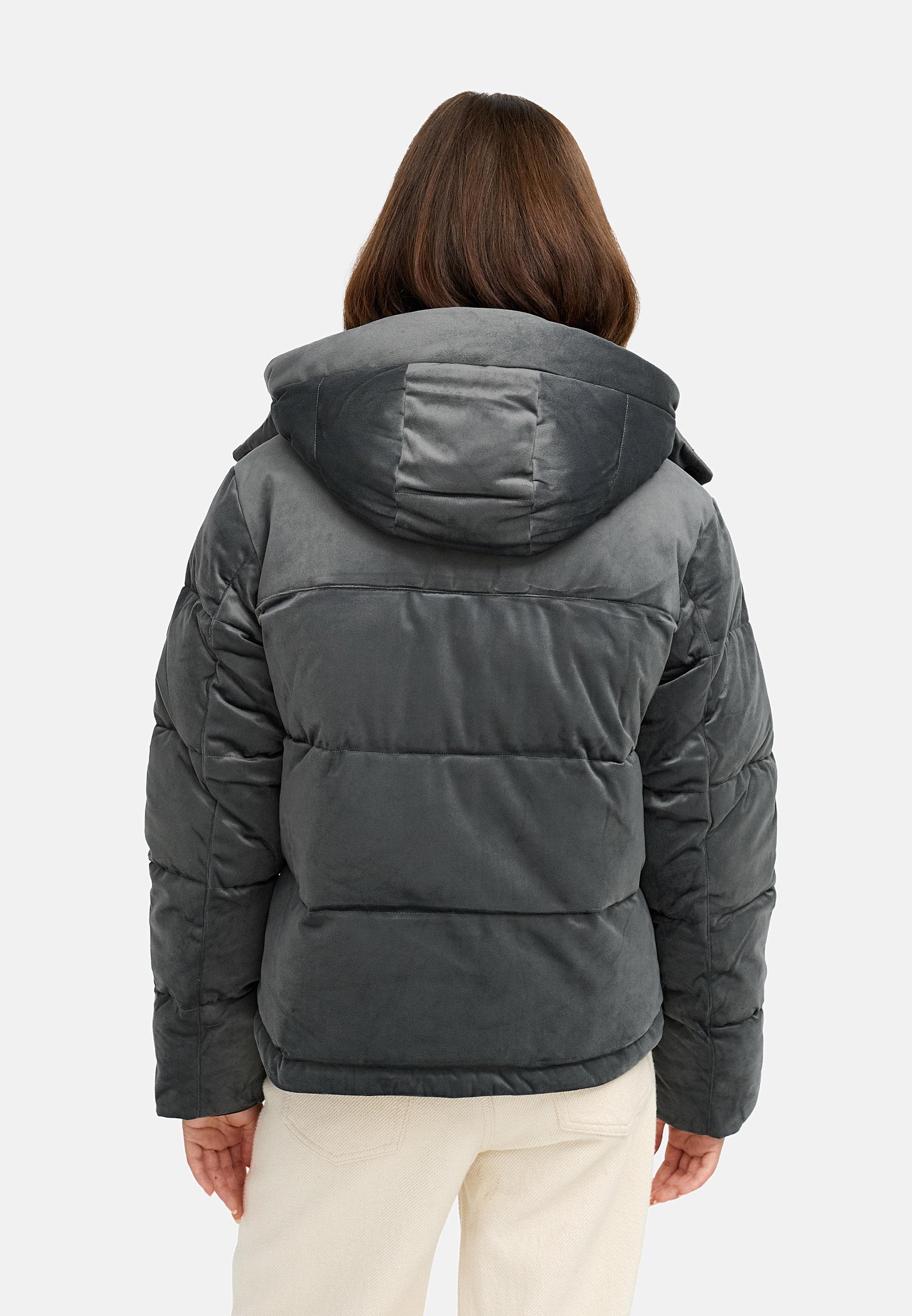 Winter Steppjacke in Samtoptik mit Kapuze "Roobie Velvet YOUMODO" Stone Grey