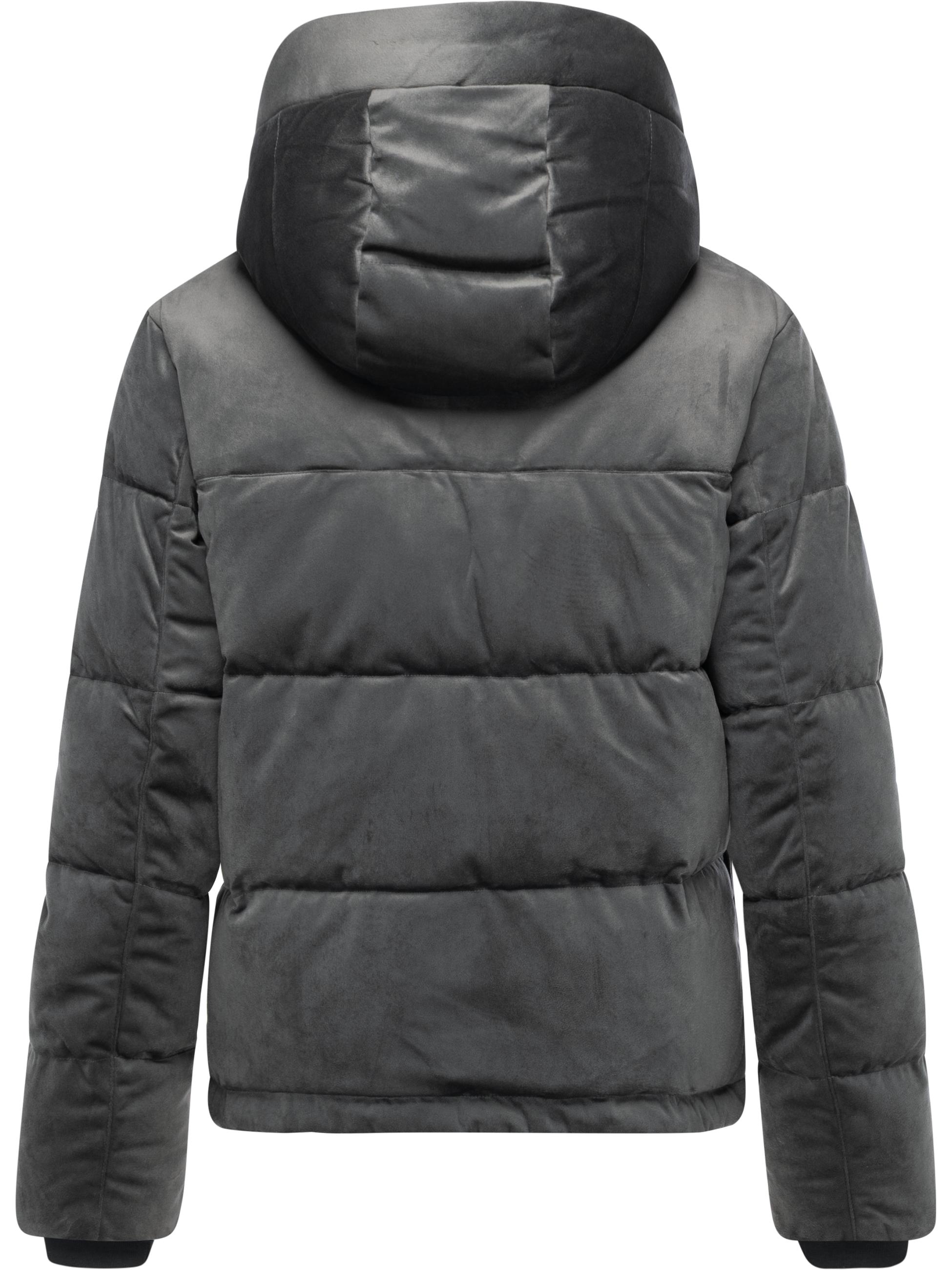 Winter Steppjacke in Samtoptik mit Kapuze "Roobie Velvet YOUMODO" Stone Grey