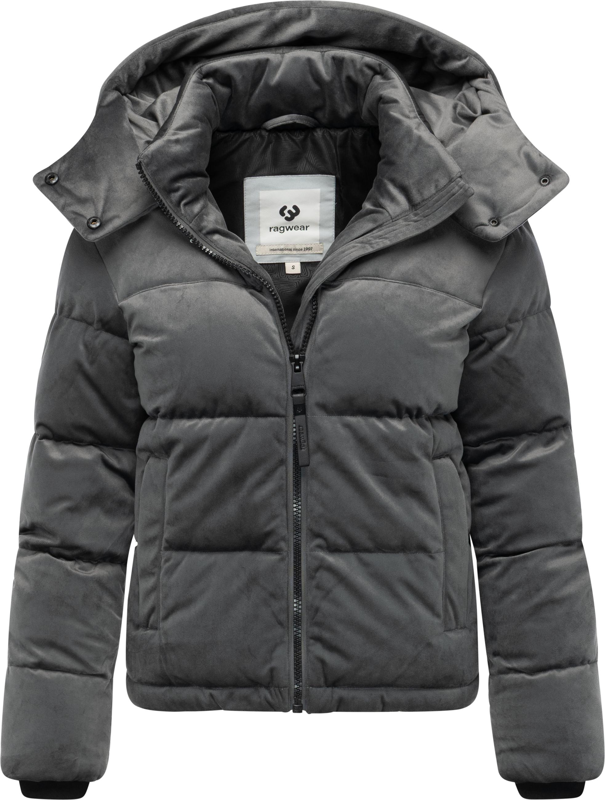 Winter Steppjacke in Samtoptik mit Kapuze "Roobie Velvet YOUMODO" Stone Grey