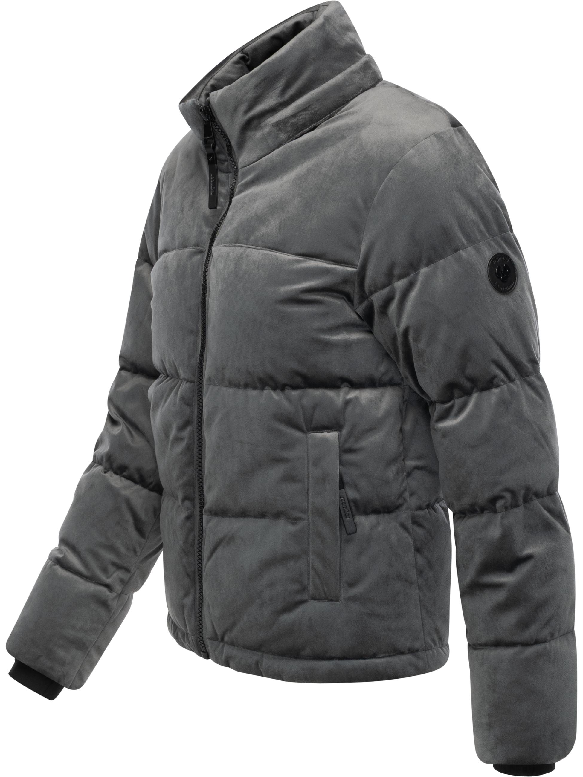 Winter Steppjacke in Samtoptik mit Kapuze "Roobie Velvet YOUMODO" Stone Grey
