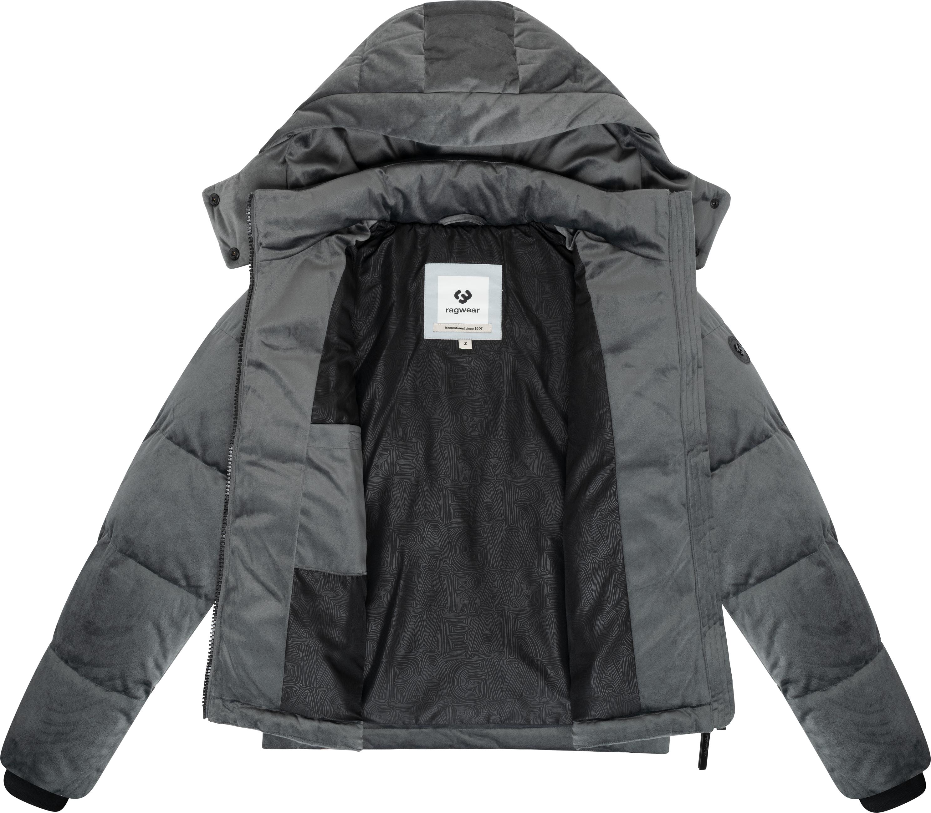 Winter Steppjacke in Samtoptik mit Kapuze "Roobie Velvet YOUMODO" Stone Grey