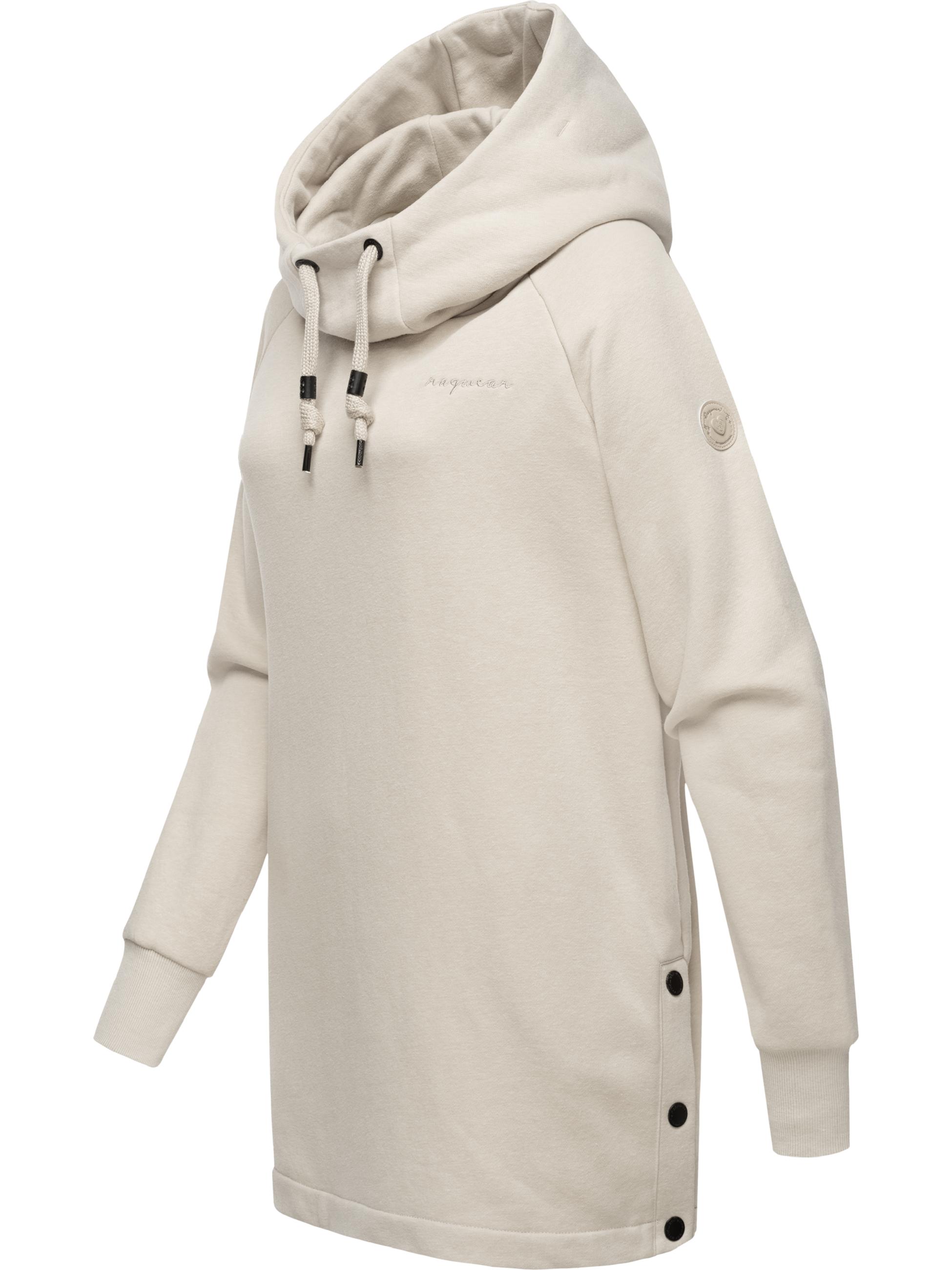 Langer Hoodie mit Kapuze und Gehschlitzen "Rowenna" Bone