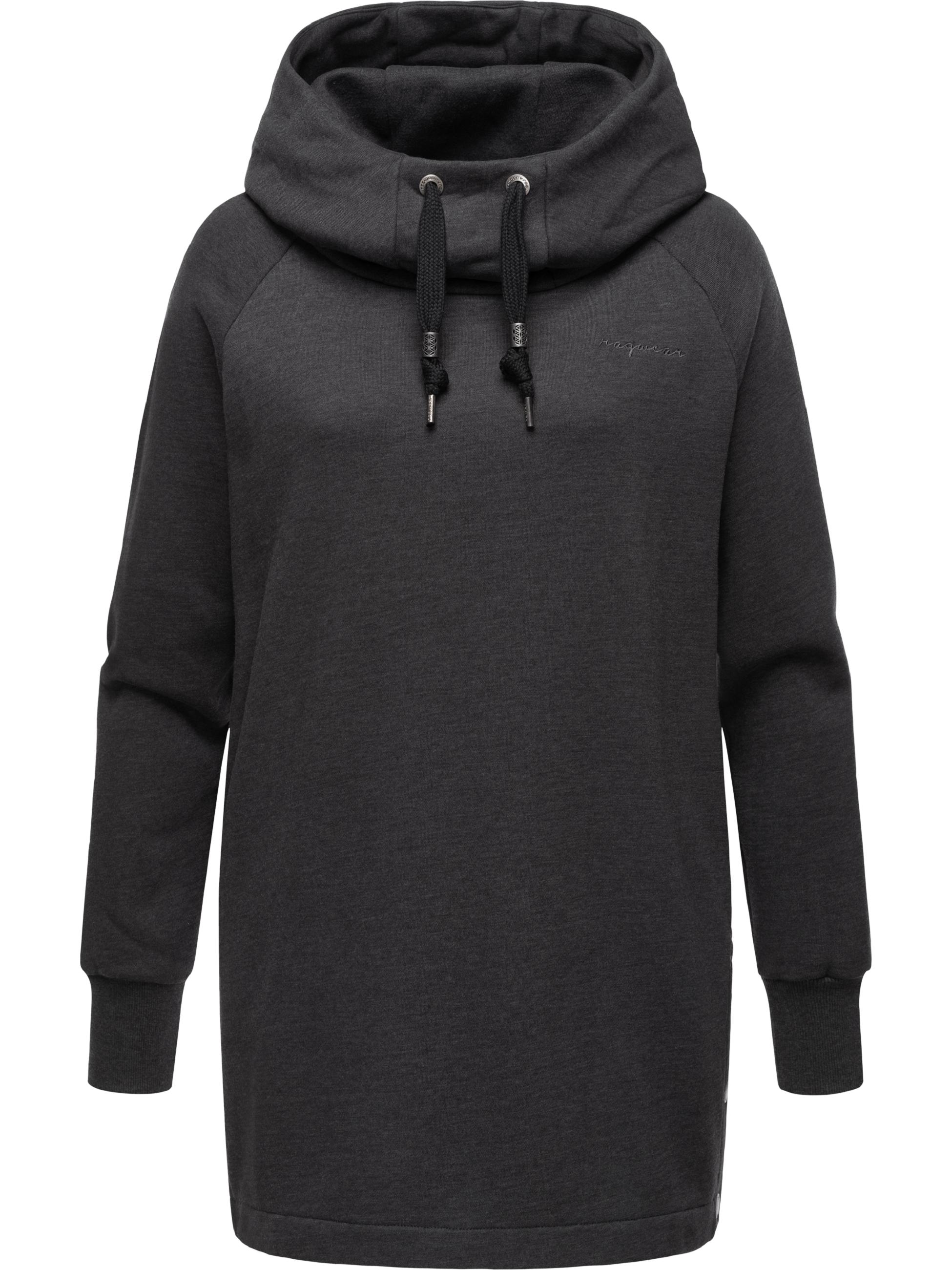 Langer Hoodie mit Kapuze und Gehschlitzen "Rowenna" Dark Grey