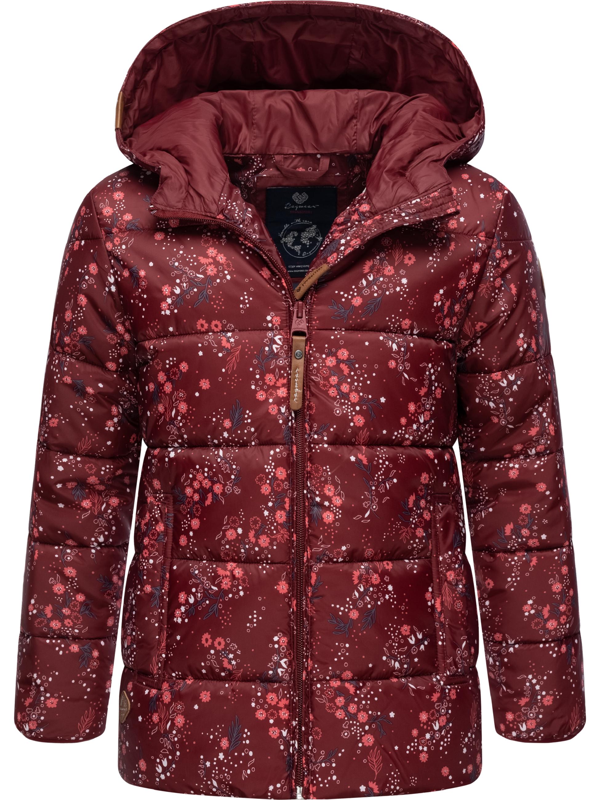 Lange Winter Steppjacke mit Kapuze "Roxanka Flowers" Wine Red