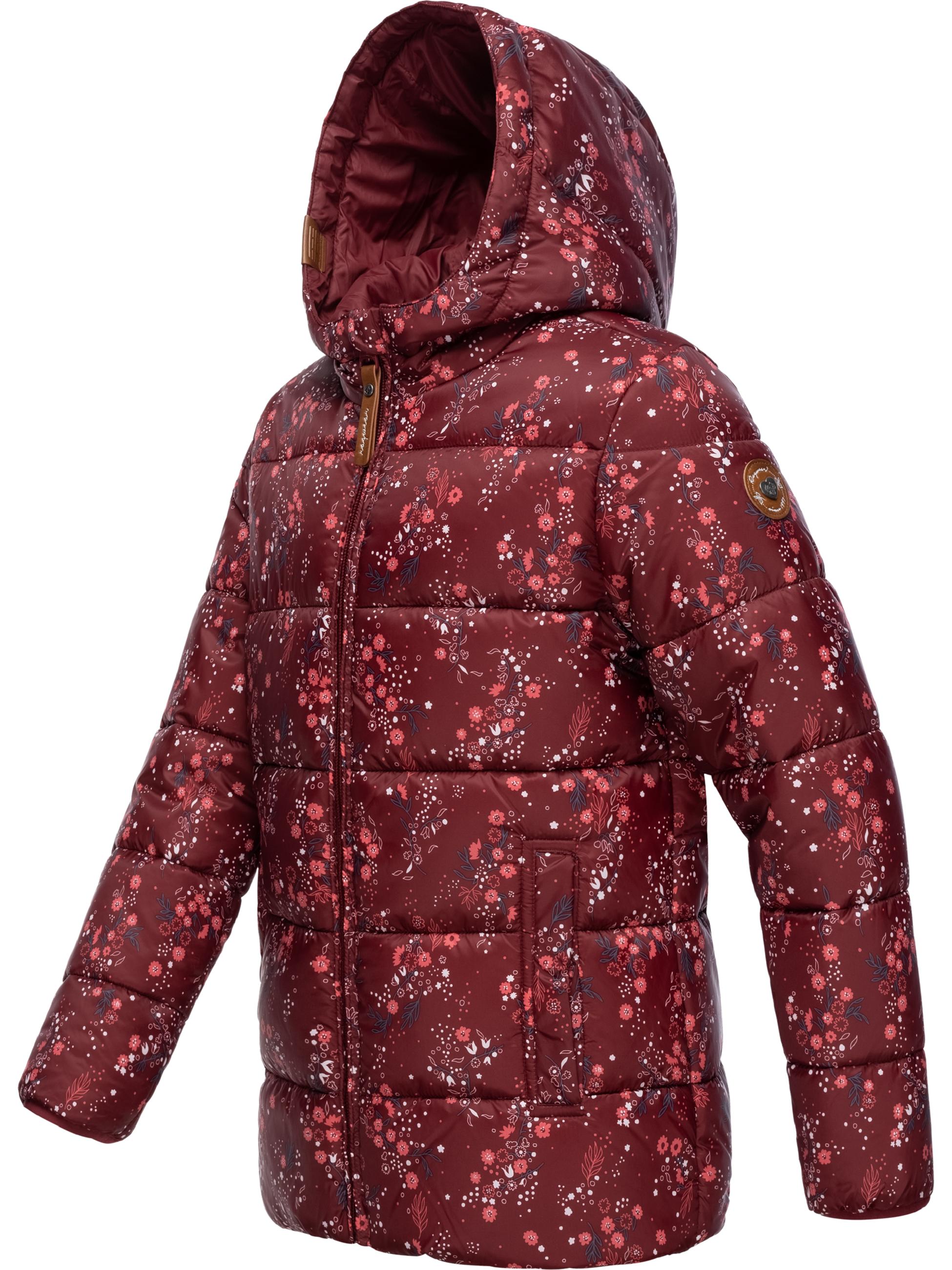 Lange Winter Steppjacke mit Kapuze "Roxanka Flowers" Wine Red