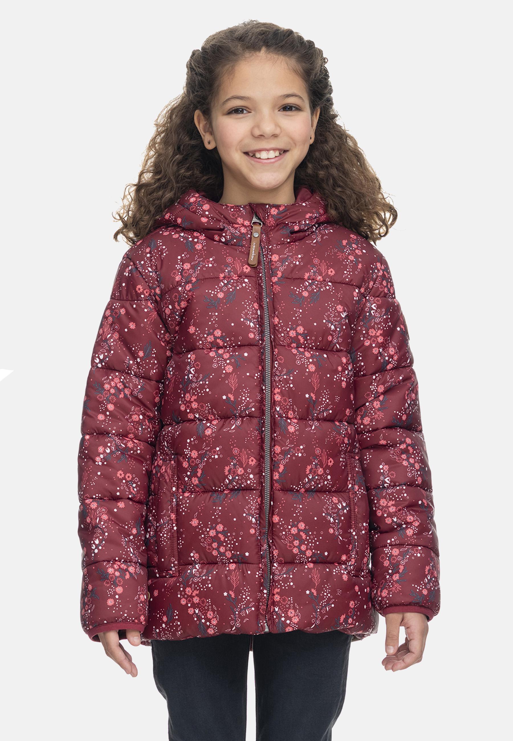 Lange Winter Steppjacke mit Kapuze "Roxanka Flowers" Wine Red