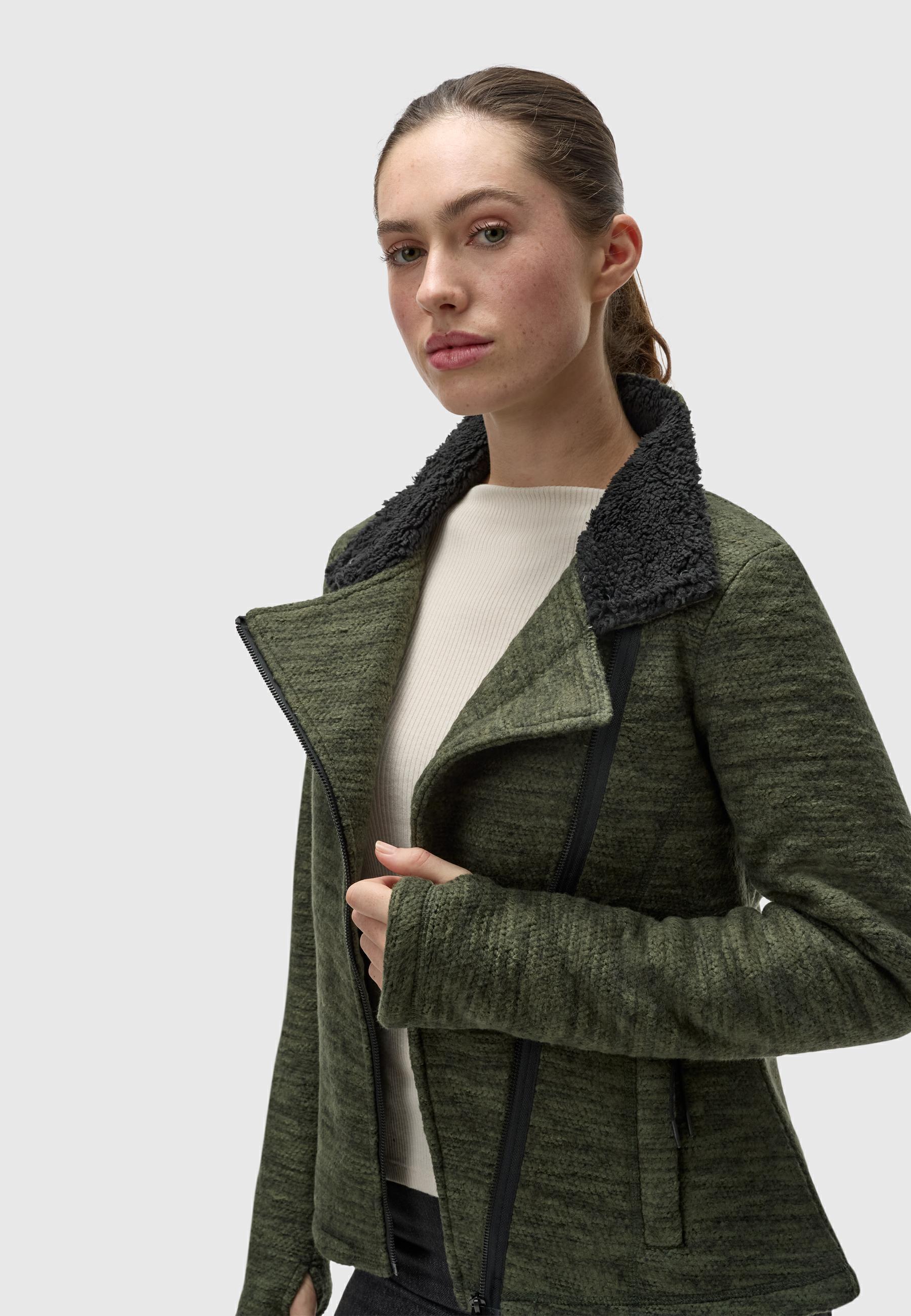 Weiche Strickjacke mit Teddyfell-Futter "Saskie Melange" Dark Olive