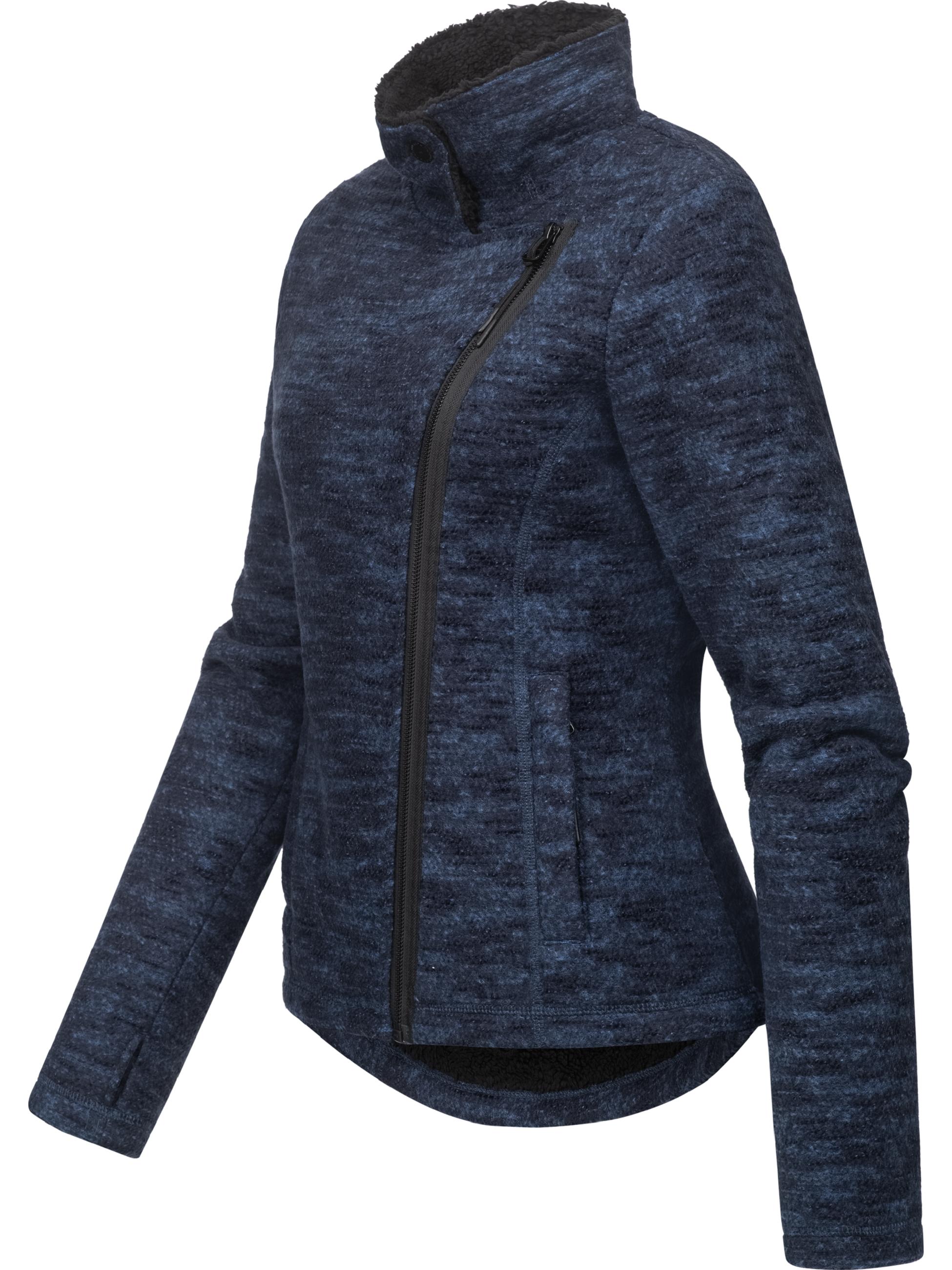 Weiche Strickjacke mit Teddyfell-Futter "Saskie Melange" Navy