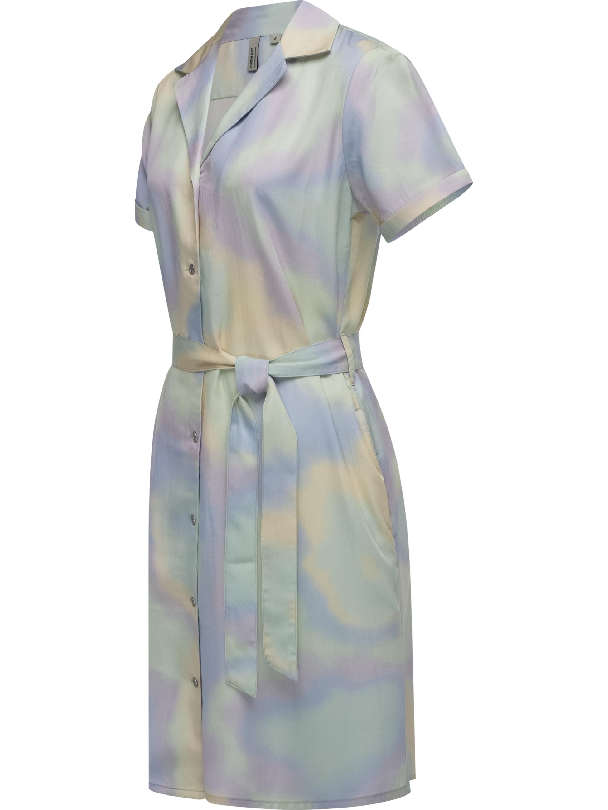 Gemustertes Sommerkleid Kurzarm Midikleid mit Knopfleiste und Stoffgürtel "Sawira" Light Mint