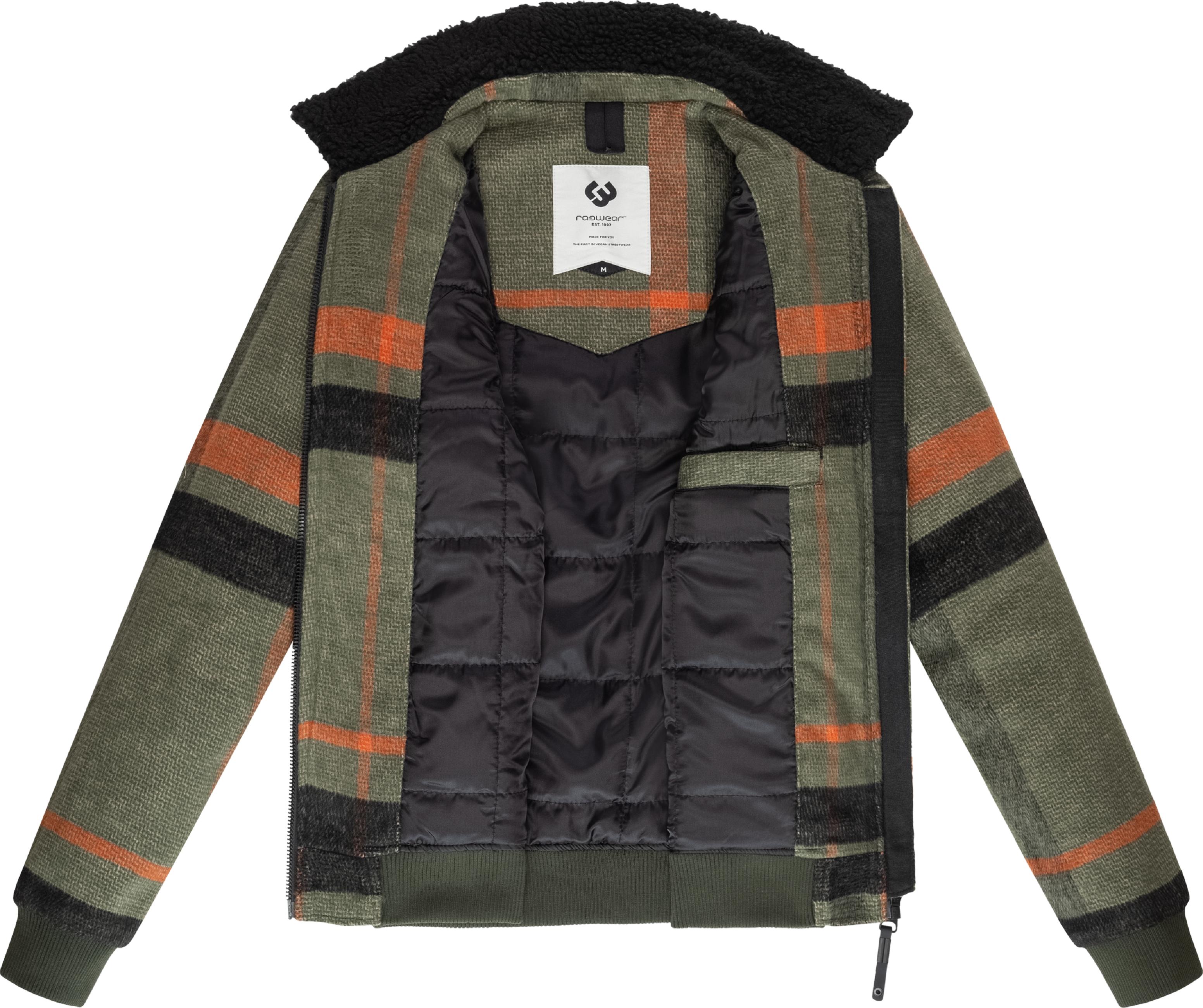 Warme Übergangsjacke in Woll-Optik mit kuscheligem Kragen "Sivval Check" Dark Olive