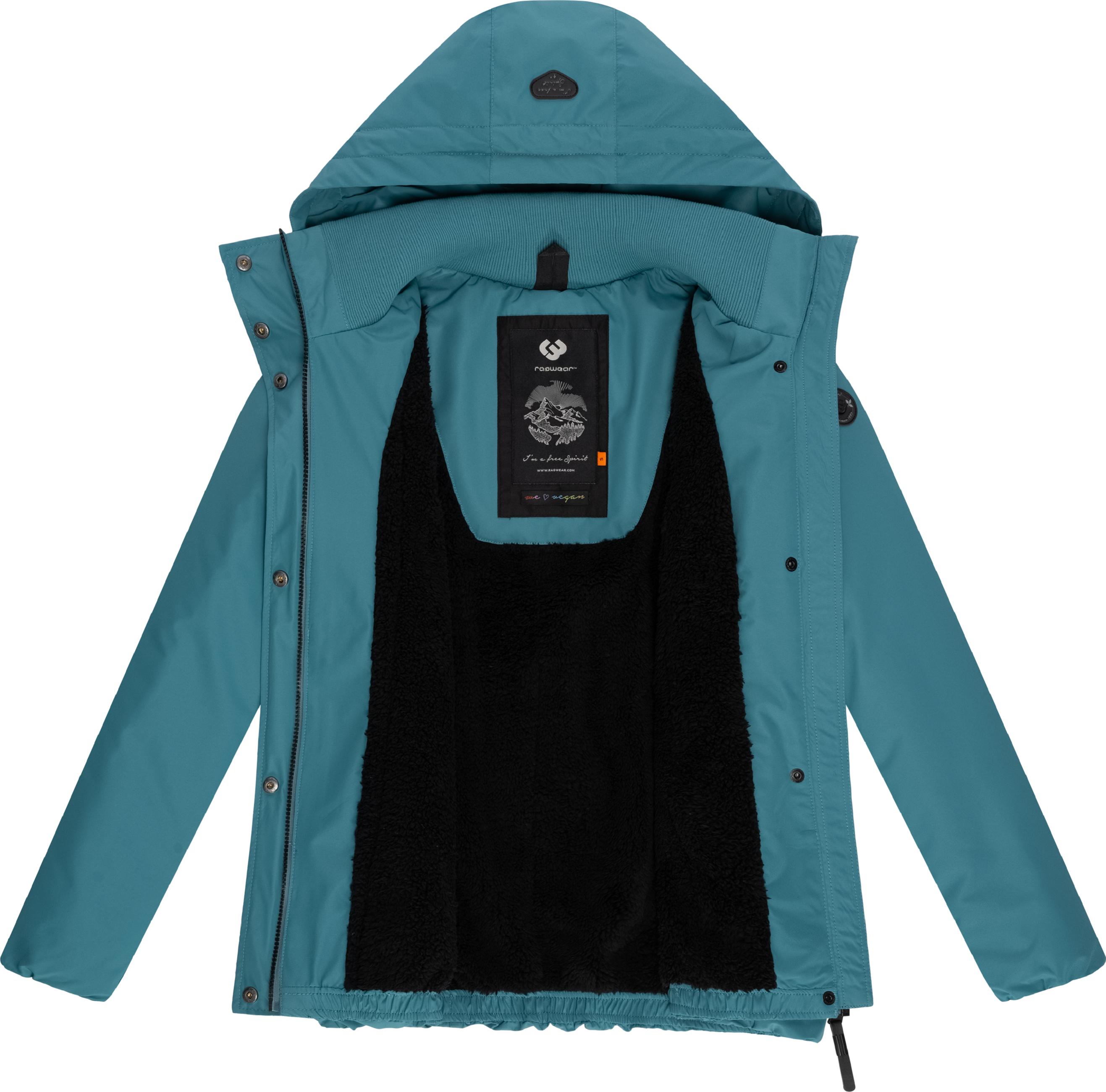 Wasserdichte Winterjacke mit flauschigem Teddyfell-Innenfutter "Sunniva" Ocean Green