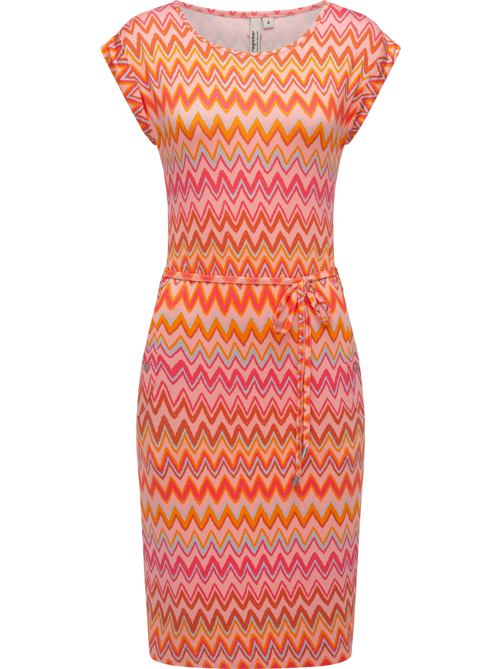 Bequemes Sommerkleid Kurzarm Midikleid "Taggien Print" Peach