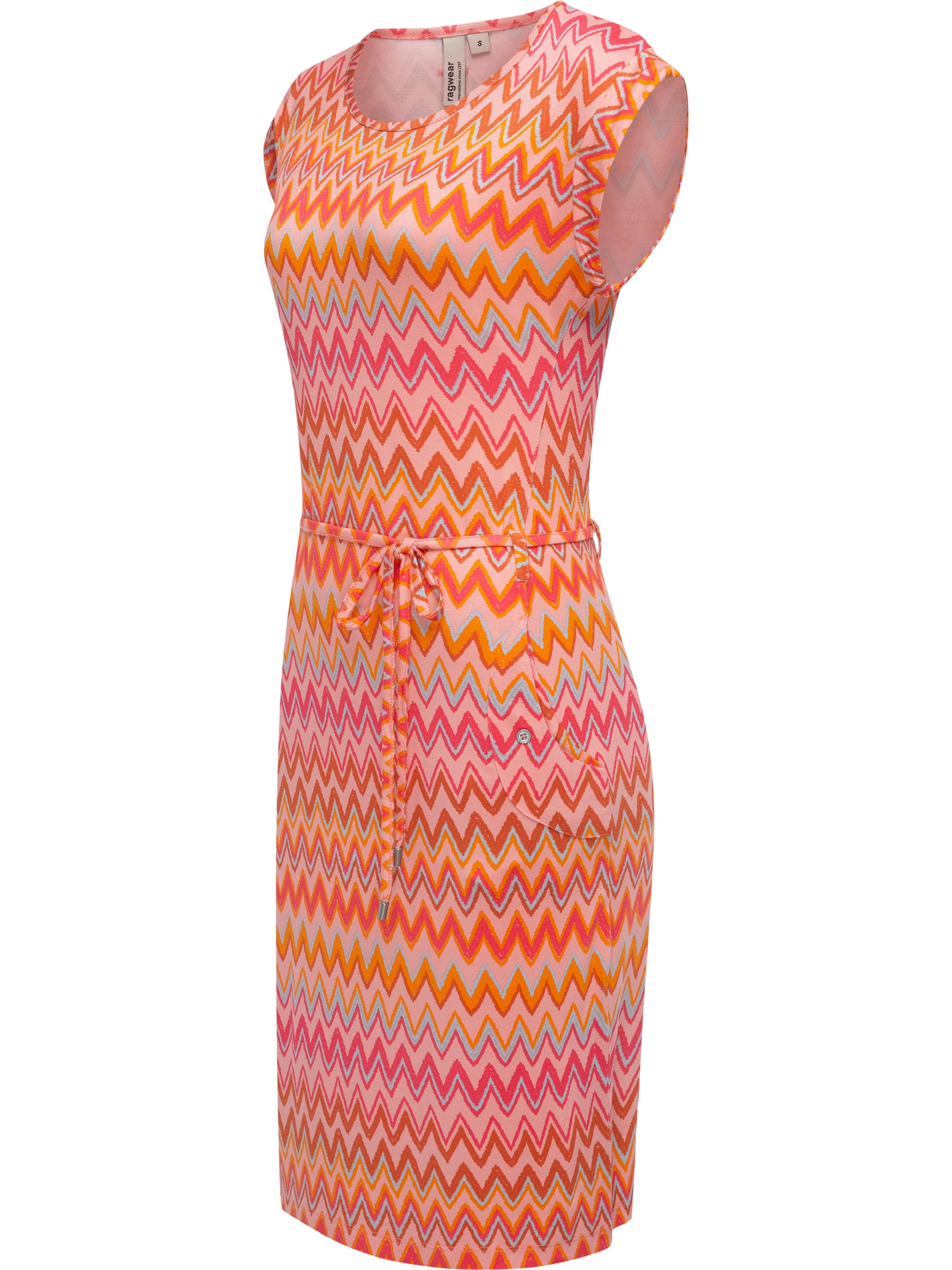 Bequemes Sommerkleid Kurzarm Midikleid "Taggien Print" Peach