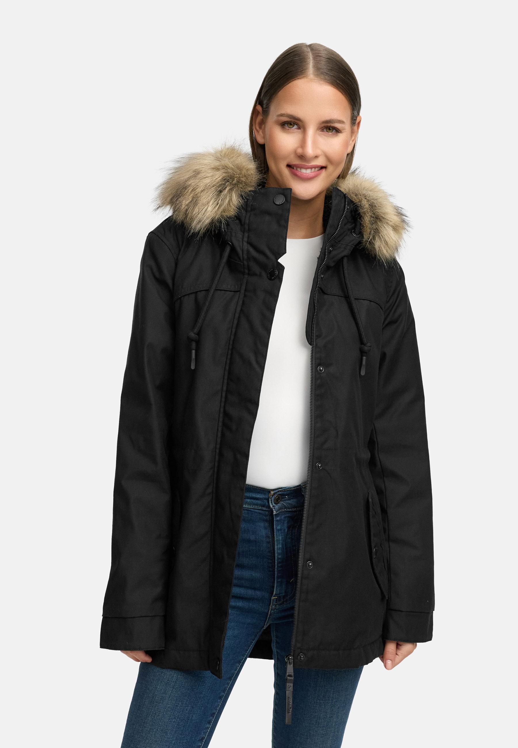 Winterjacke mit abnehmbarem Kunstfell "Tawny Short YOUMODO" Black