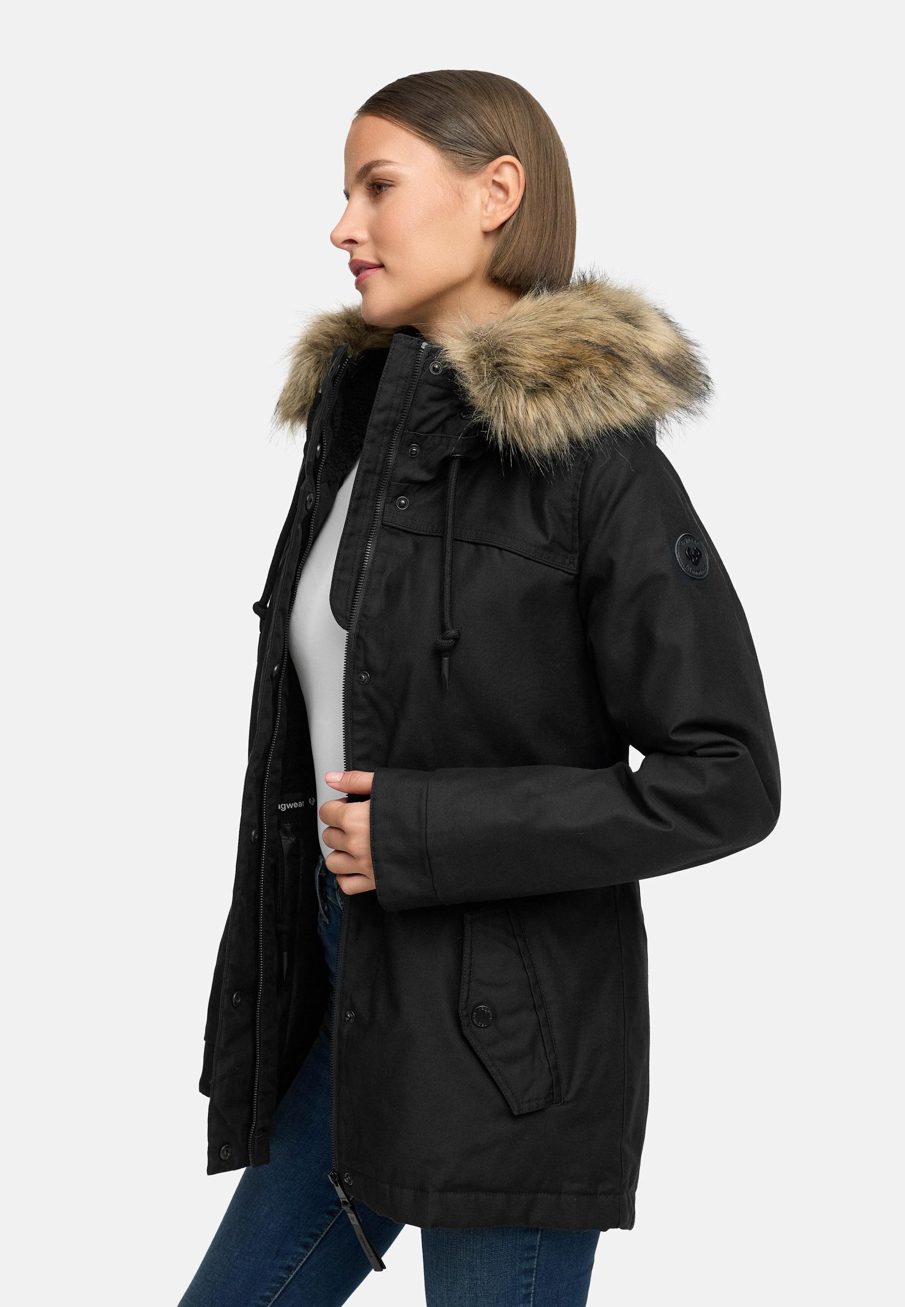 Winterjacke mit abnehmbarem Kunstfell "Tawny Short YOUMODO" Black