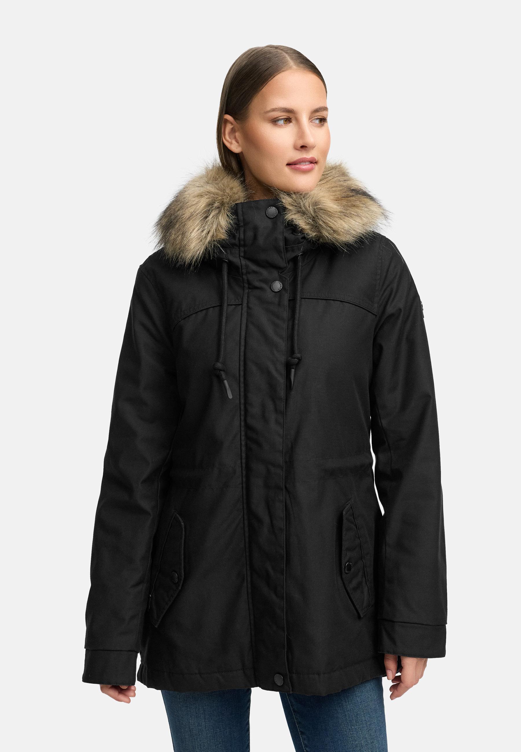 Winterjacke mit abnehmbarem Kunstfell "Tawny Short YOUMODO" Black