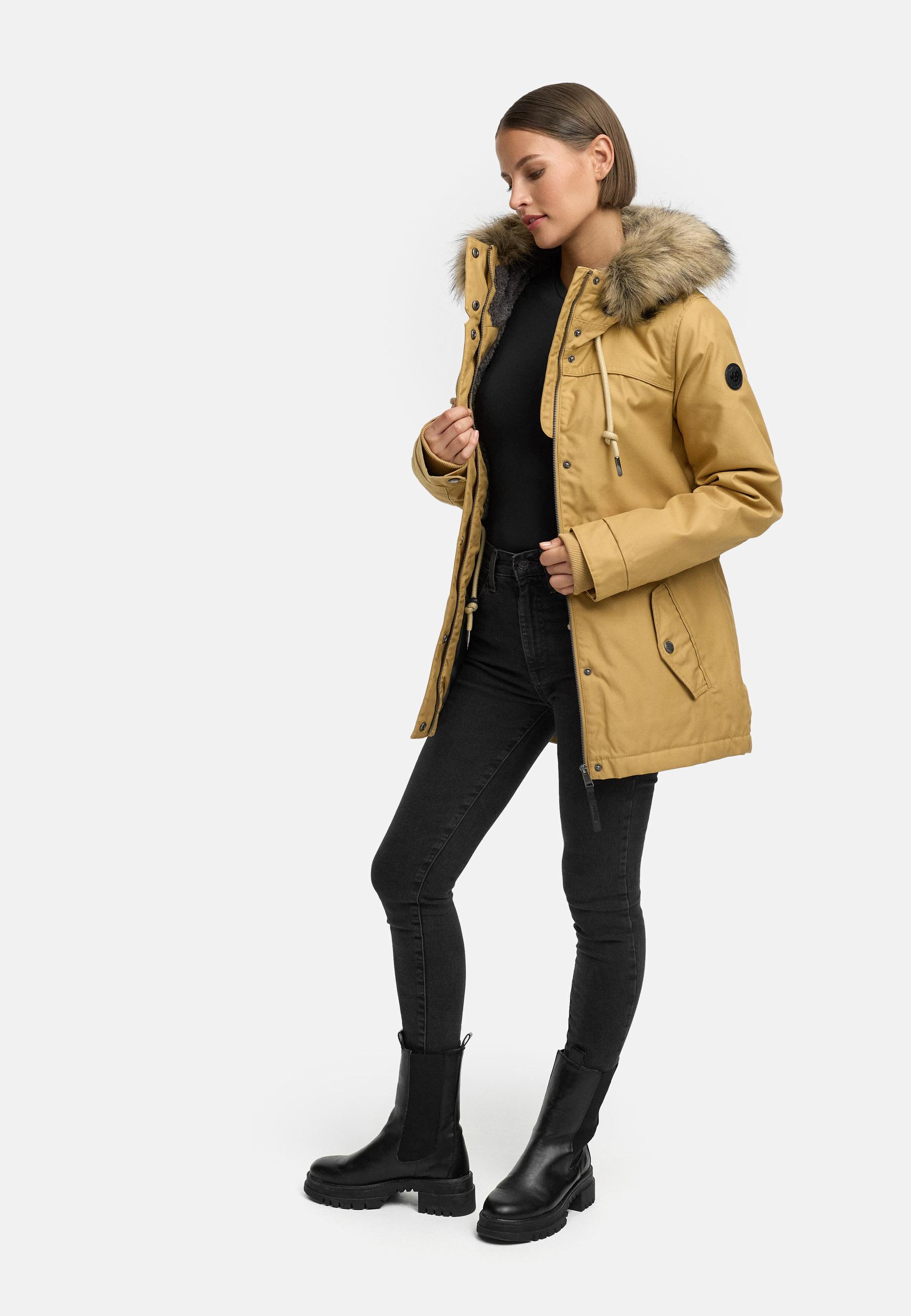 Winterjacke mit abnehmbarem Kunstfell "Tawny Short YOUMODO" Camel