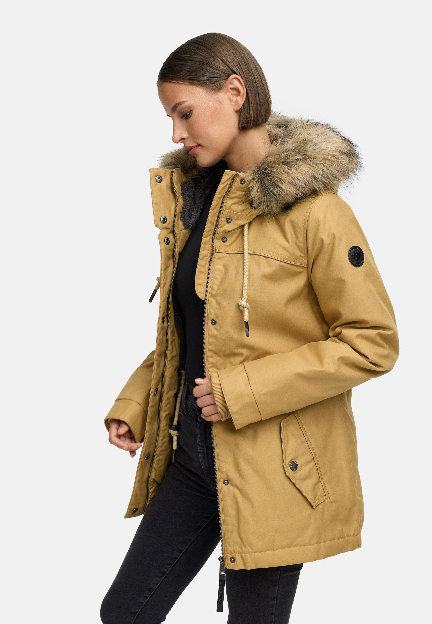 Winterjacke mit abnehmbarem Kunstfell "Tawny Short YOUMODO" Camel