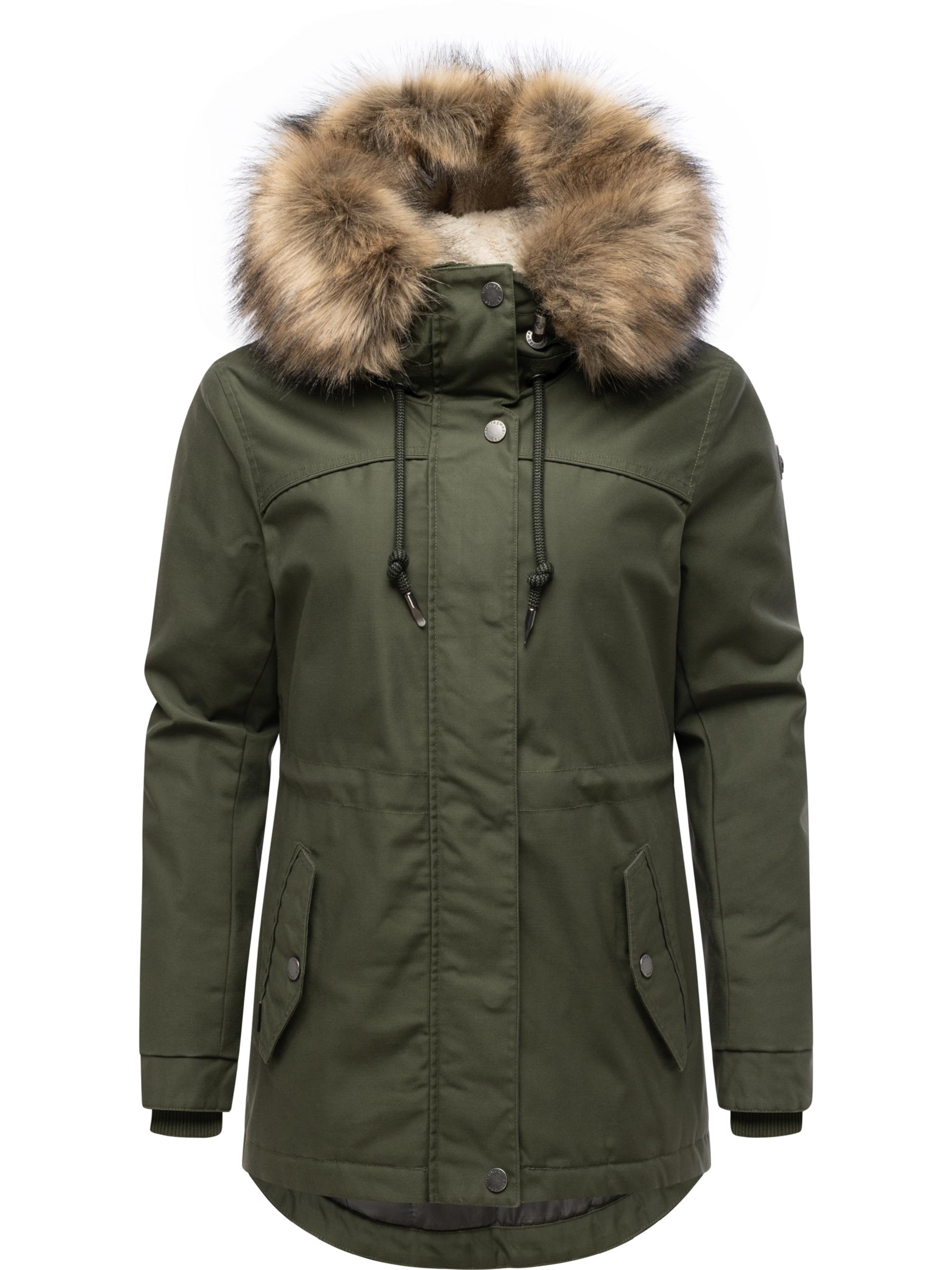 Winterjacke mit abnehmbarem Kunstfell "Tawny Short YOUMODO" Dark Olive