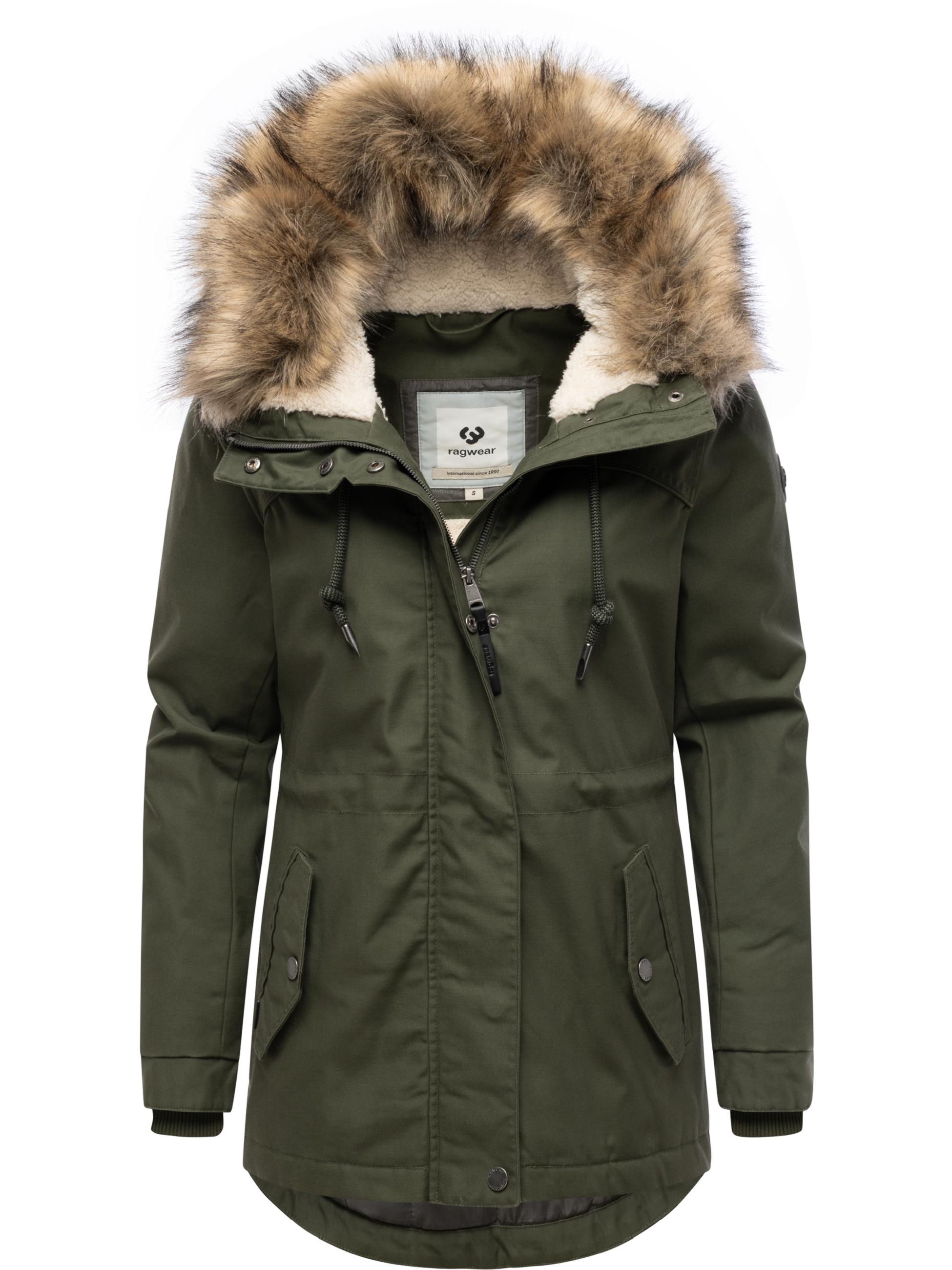 Winterjacke mit abnehmbarem Kunstfell "Tawny Short YOUMODO" Dark Olive