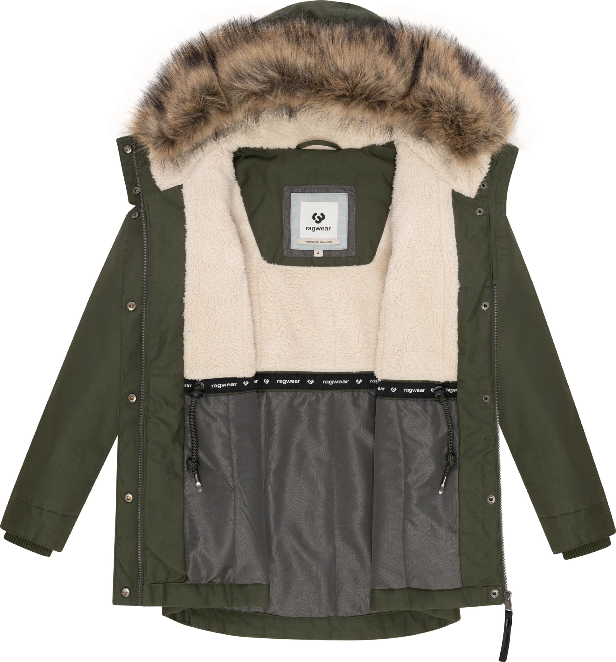 Winterjacke mit abnehmbarem Kunstfell "Tawny Short YOUMODO" Dark Olive