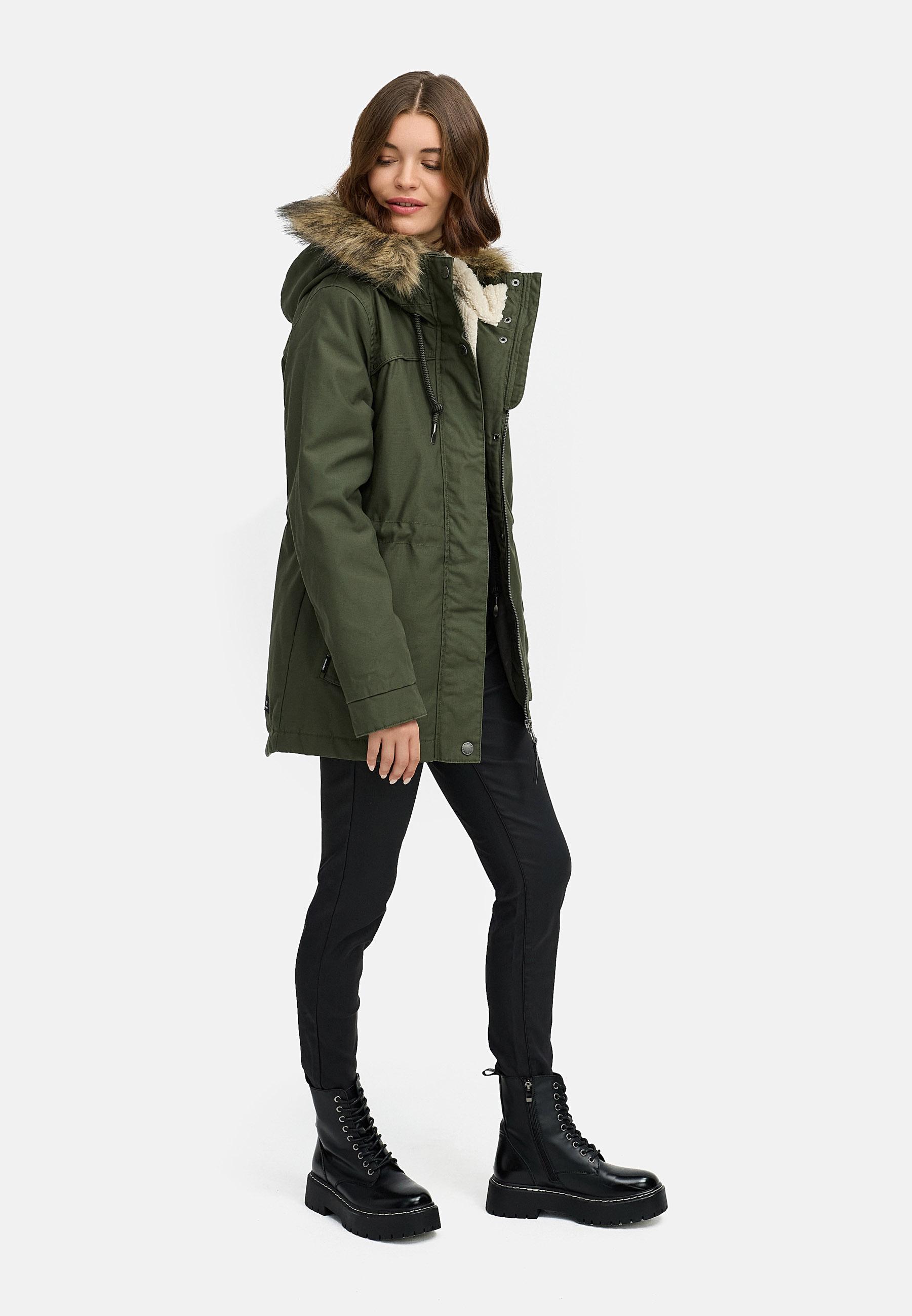 Winterjacke mit abnehmbarem Kunstfell "Tawny Short YOUMODO" Dark Olive