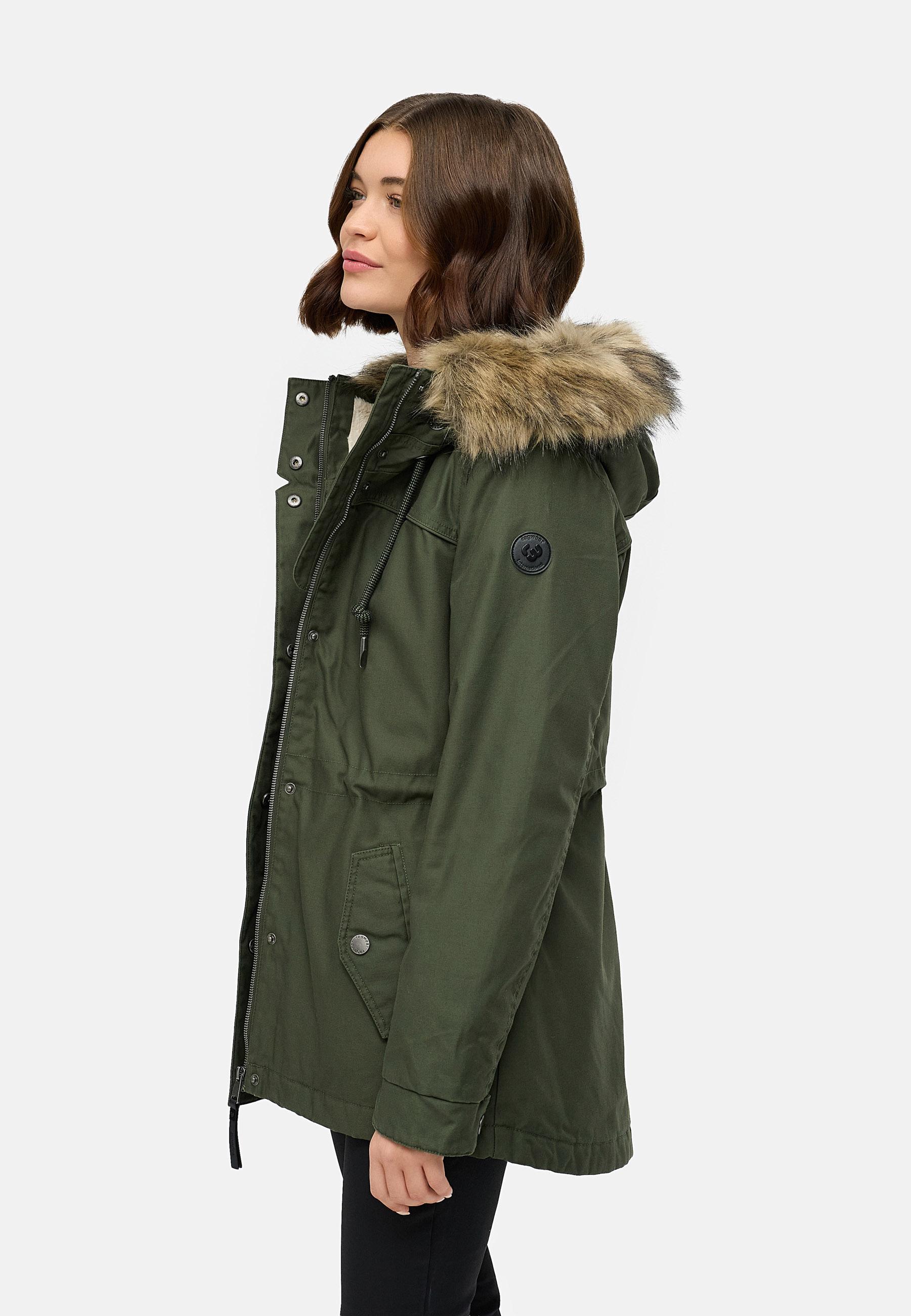 Winterjacke mit abnehmbarem Kunstfell "Tawny Short YOUMODO" Dark Olive