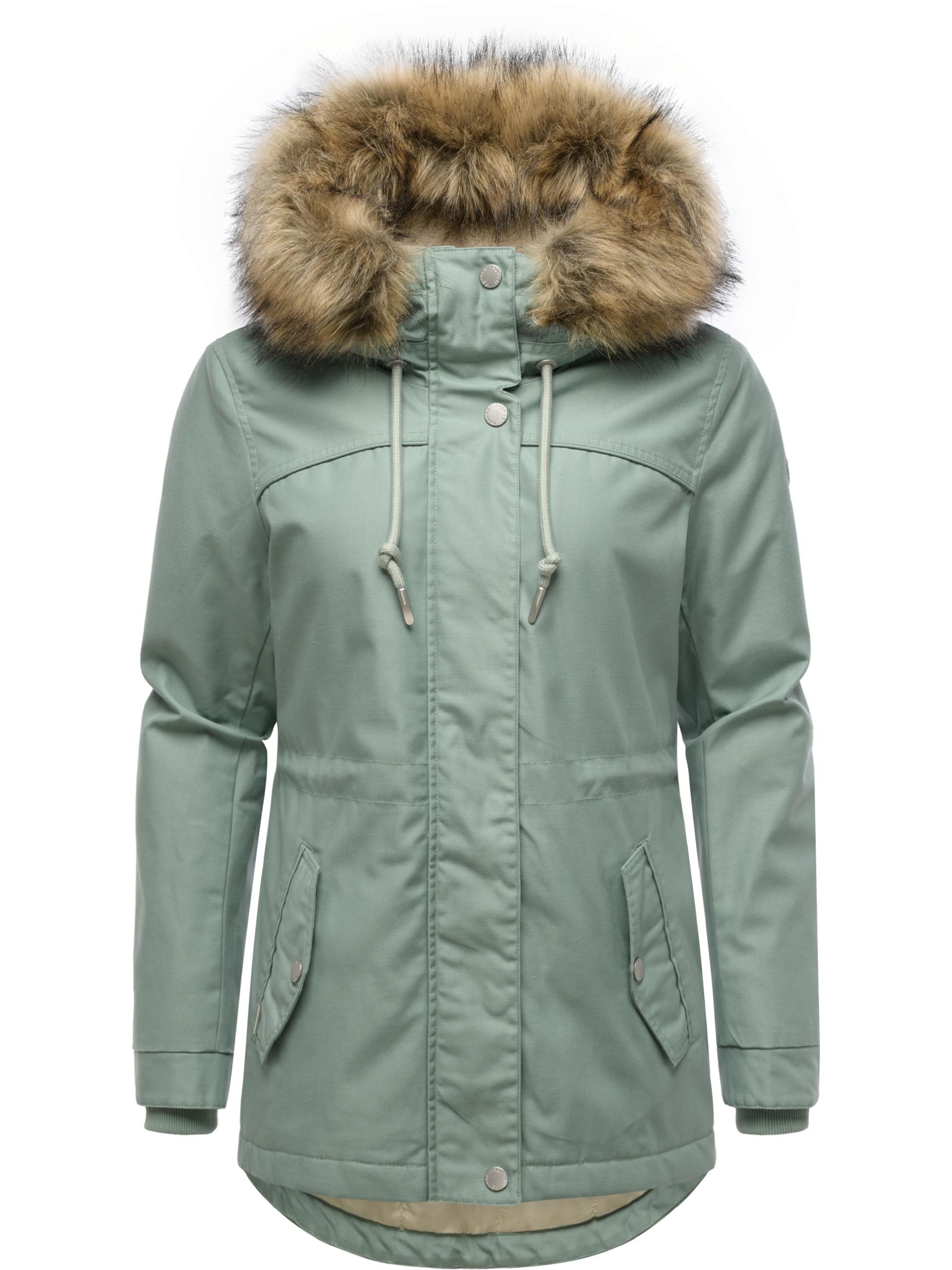 Winterjacke mit abnehmbarem Kunstfell "Tawny Short YOUMODO" Dusty Green