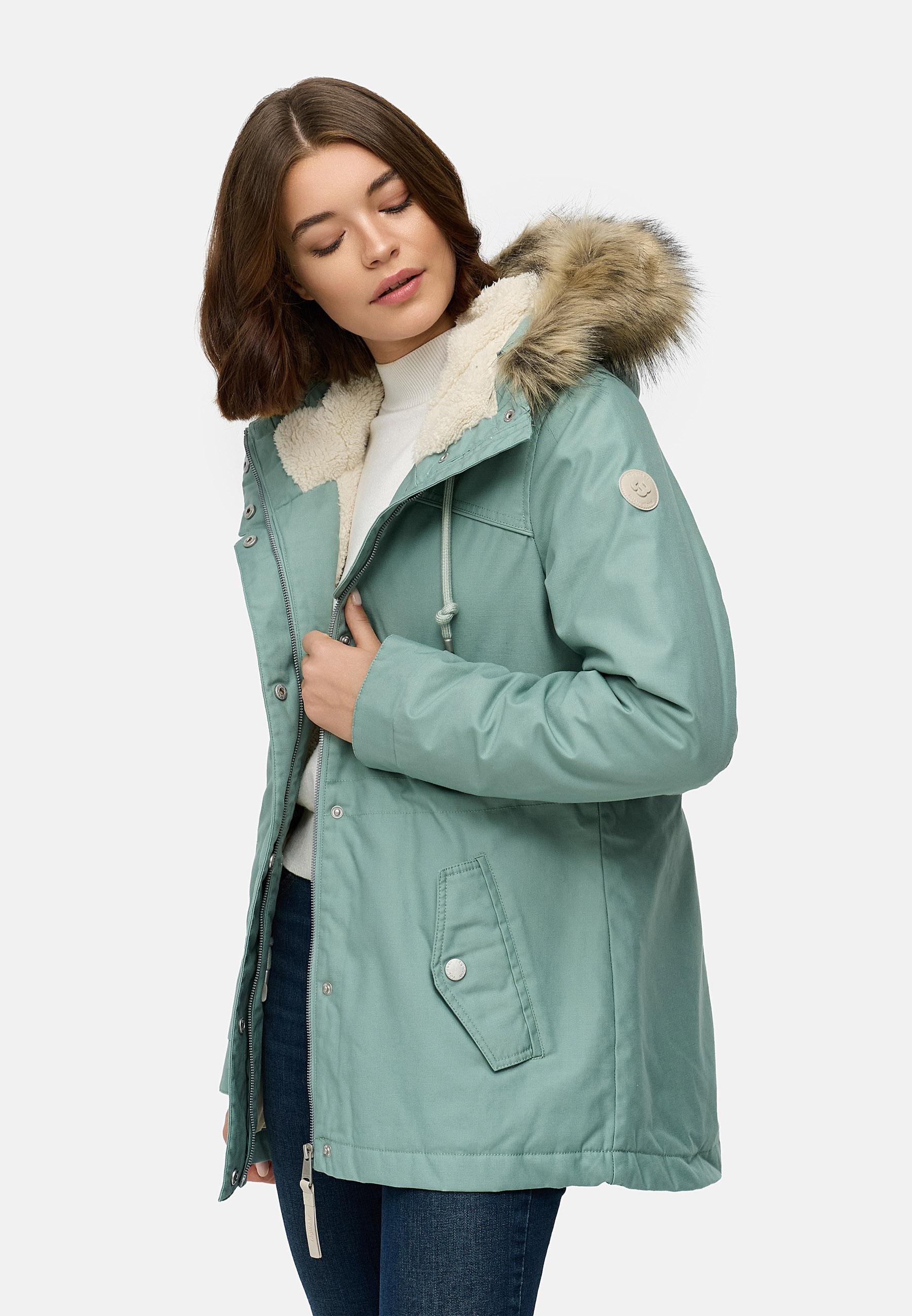 Winterjacke mit abnehmbarem Kunstfell "Tawny Short YOUMODO" Dusty Green
