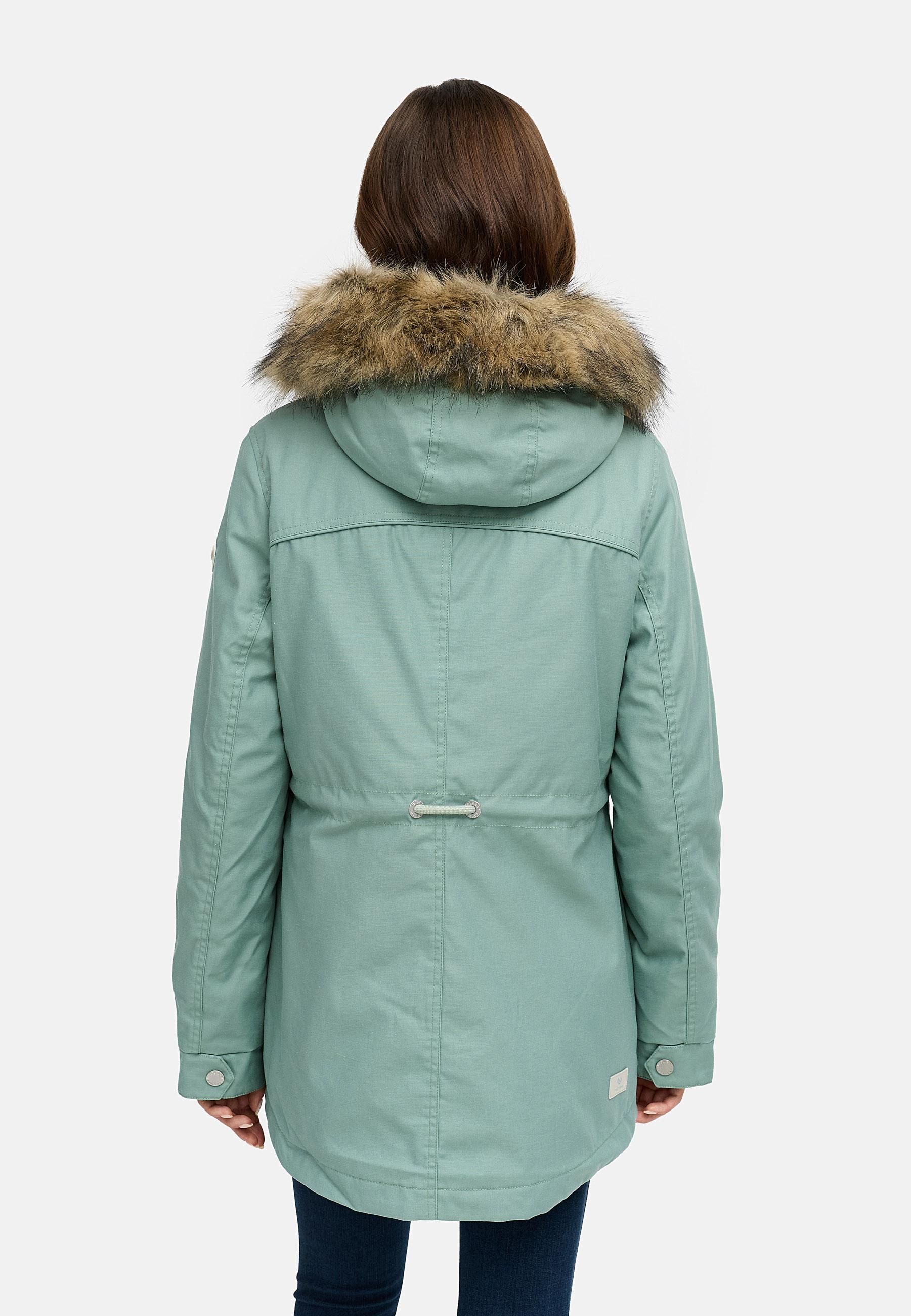 Winterjacke mit abnehmbarem Kunstfell "Tawny Short YOUMODO" Dusty Green
