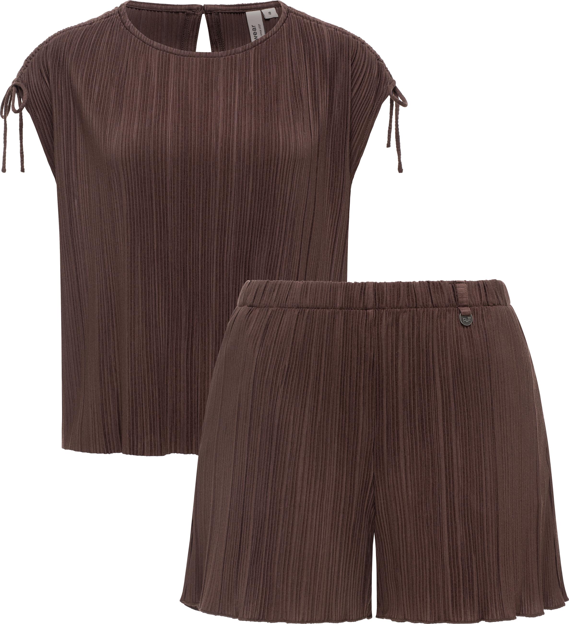 Bekleidungsset bestehend aus Plissee-Top und kurzer Hose "Veriel Set" Dark Choco