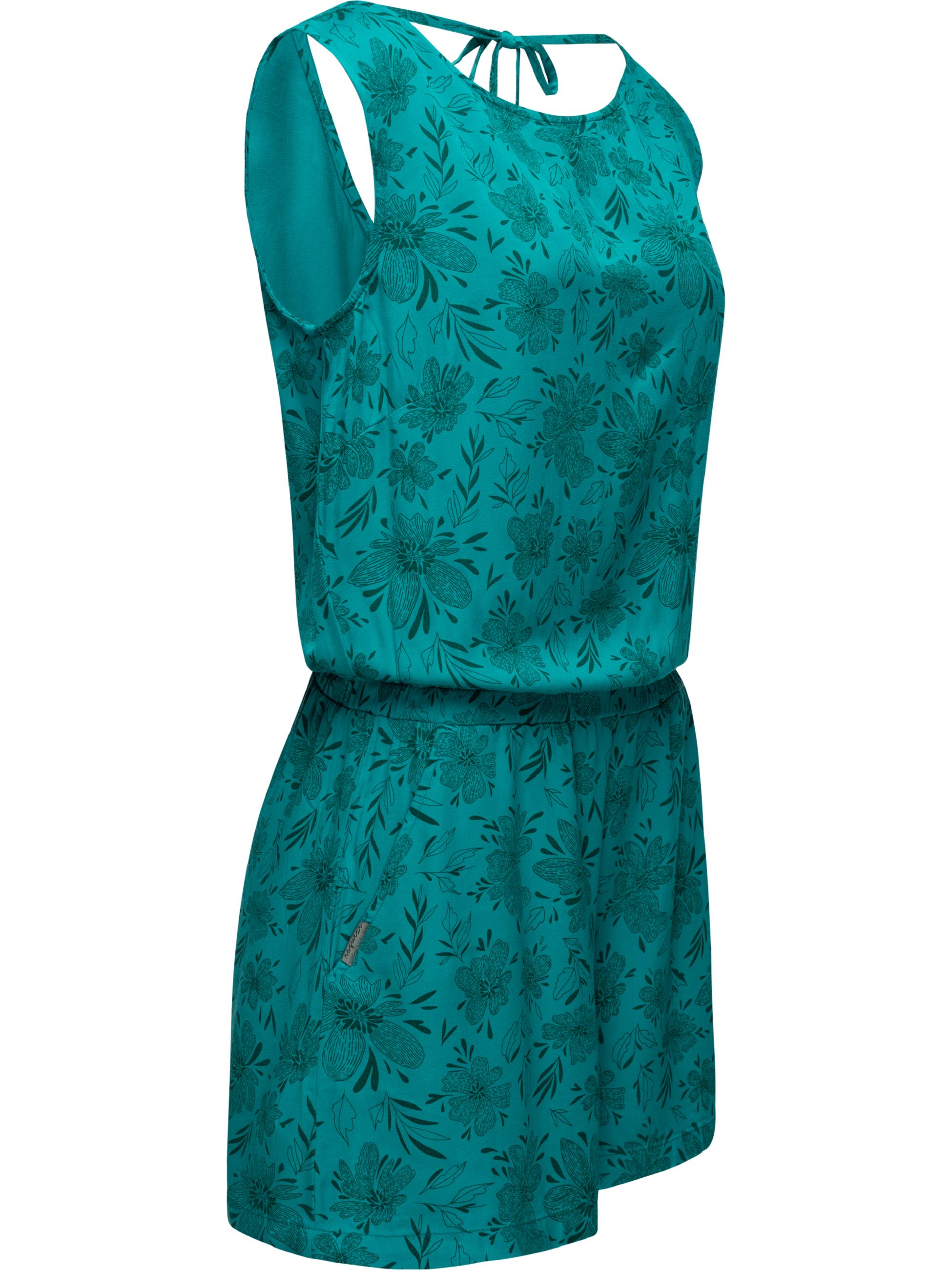 Kurzer Overall in Blumenprint "Zella" Teal Green